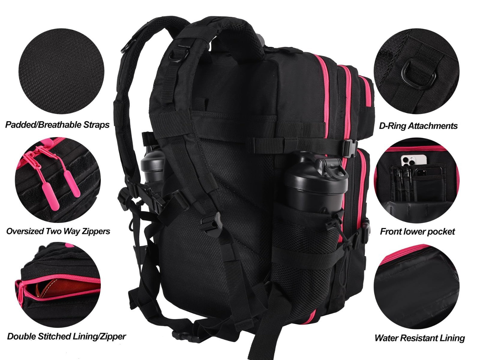 Tactical Military Backpack 45L   3 Day Assault Rucksack with Molle System, Black3