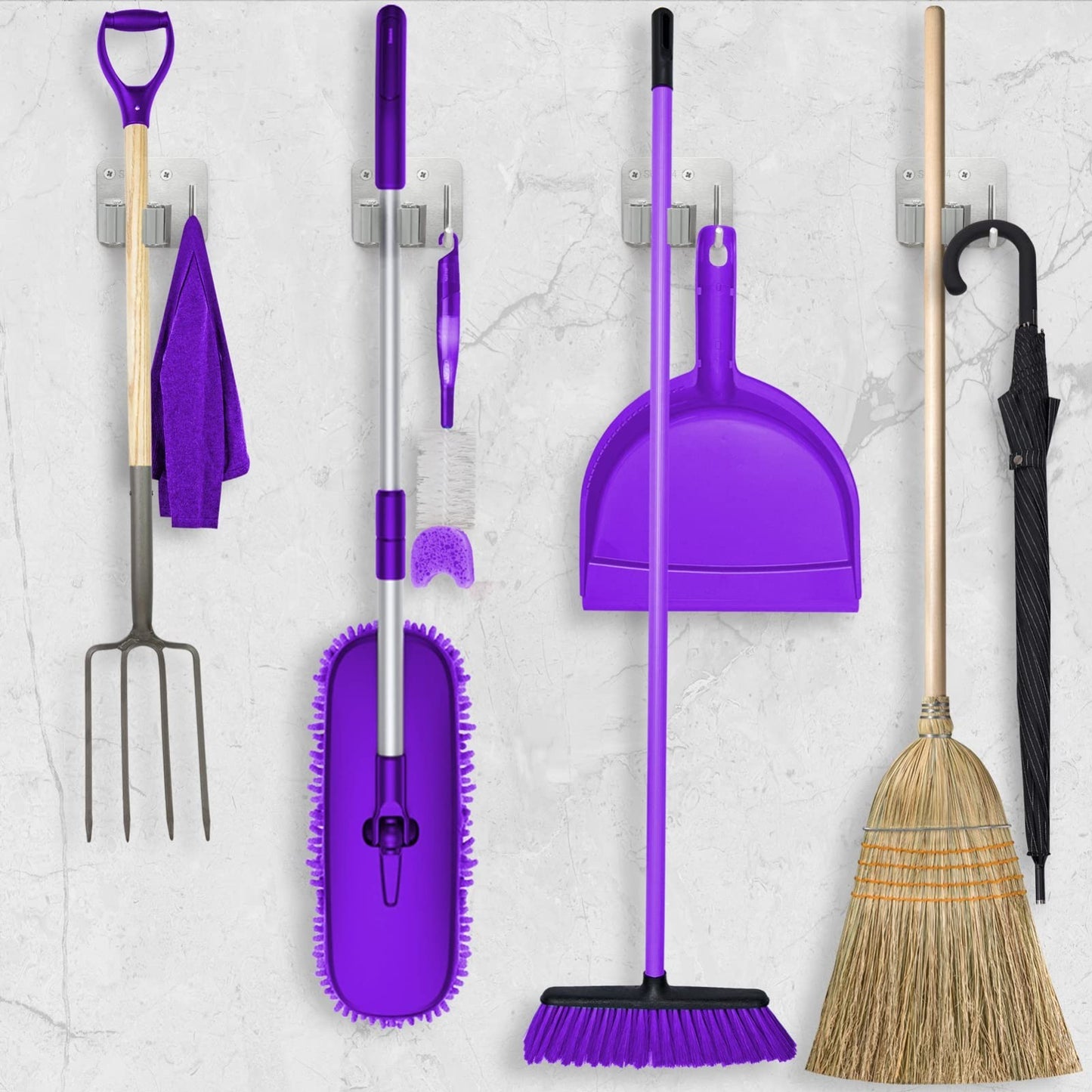 Heavy Duty Wall Mount Broom Holder - Stainless Steel Mop Gripper Rack for Laundr4