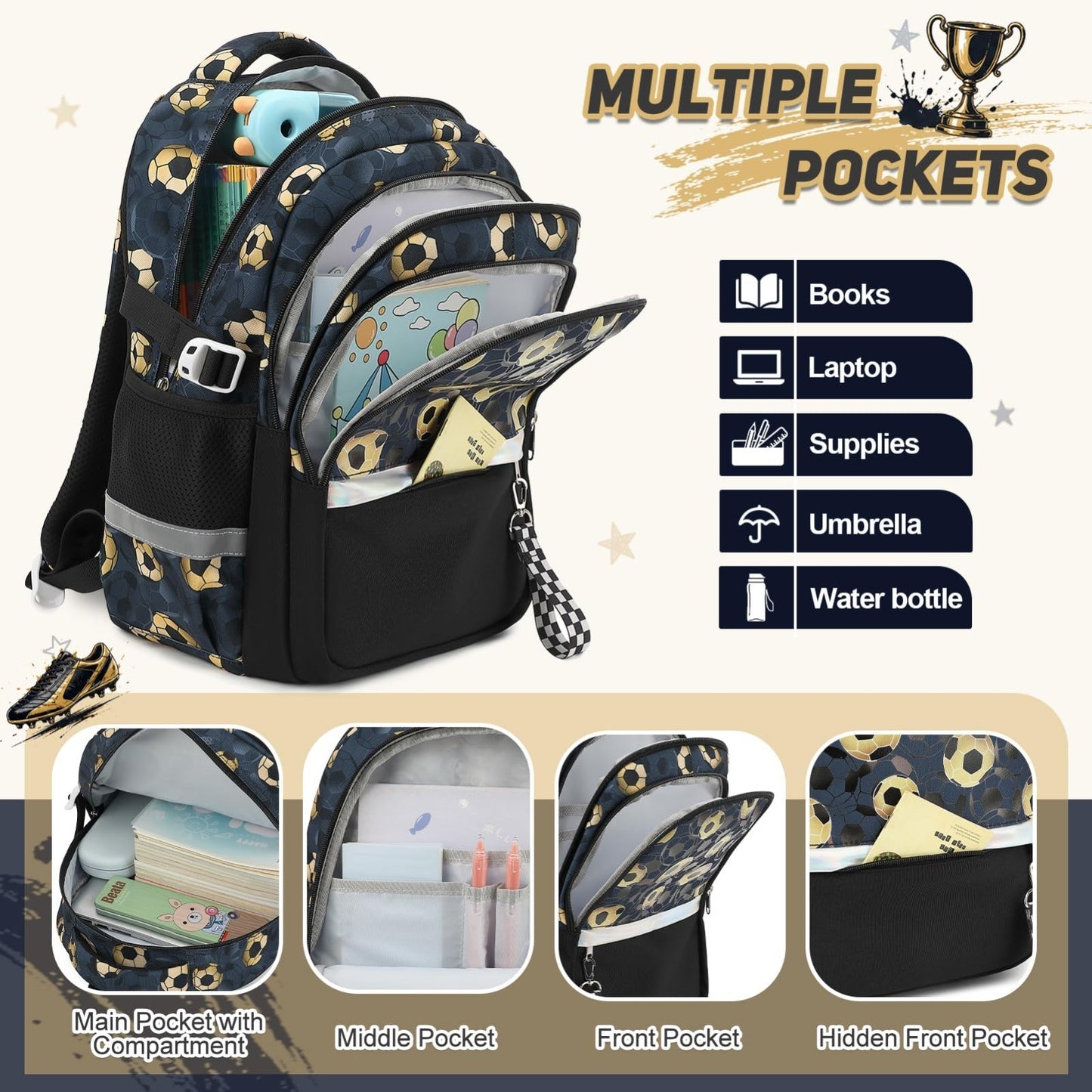 Luminous Boys Backpack Set   3PCS with Lunch Box & Pencil Case, School Bag3