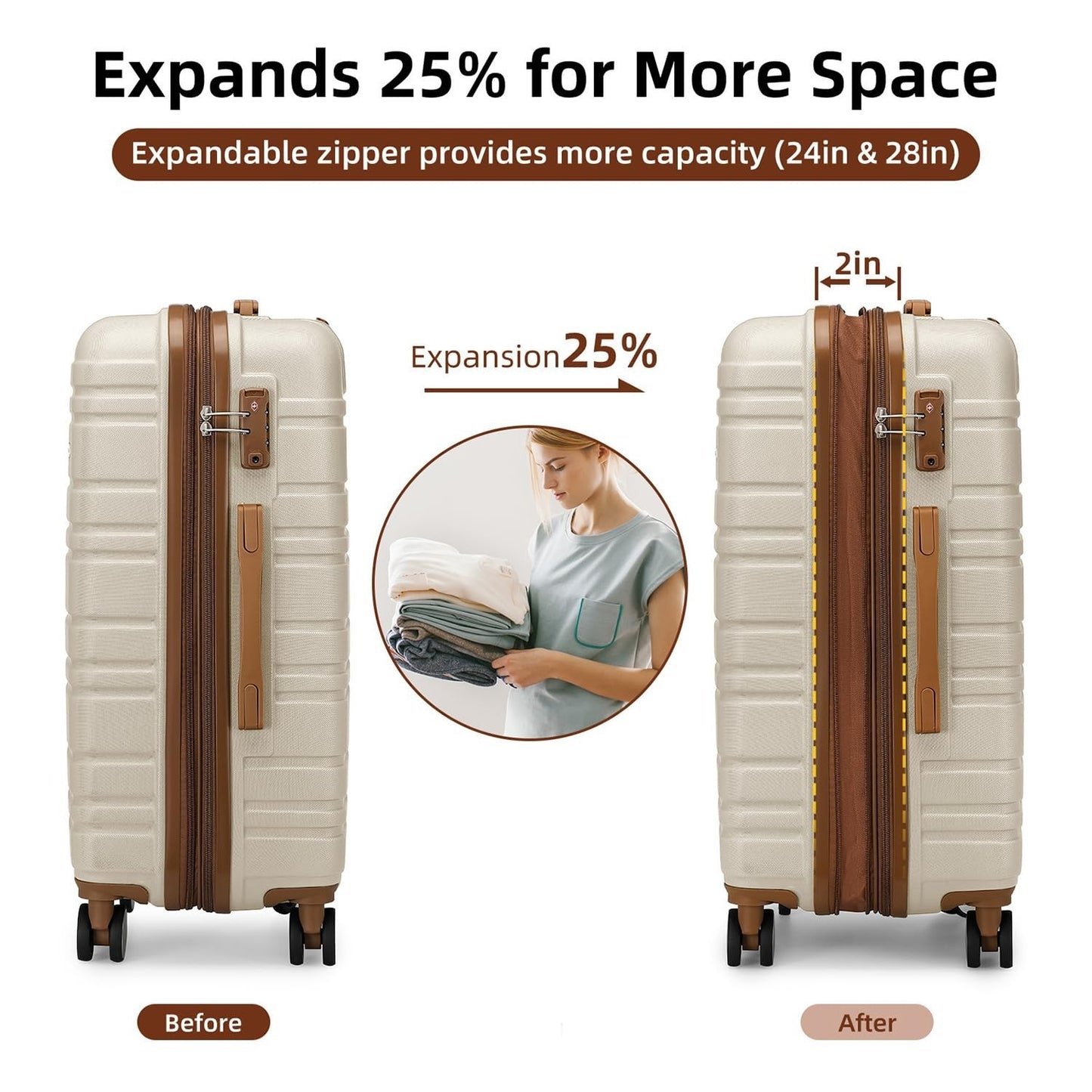 Expandable 6-Piece Luggage Set with Smooth 360° Wheels, TSA Lock, Lightweight Ha2