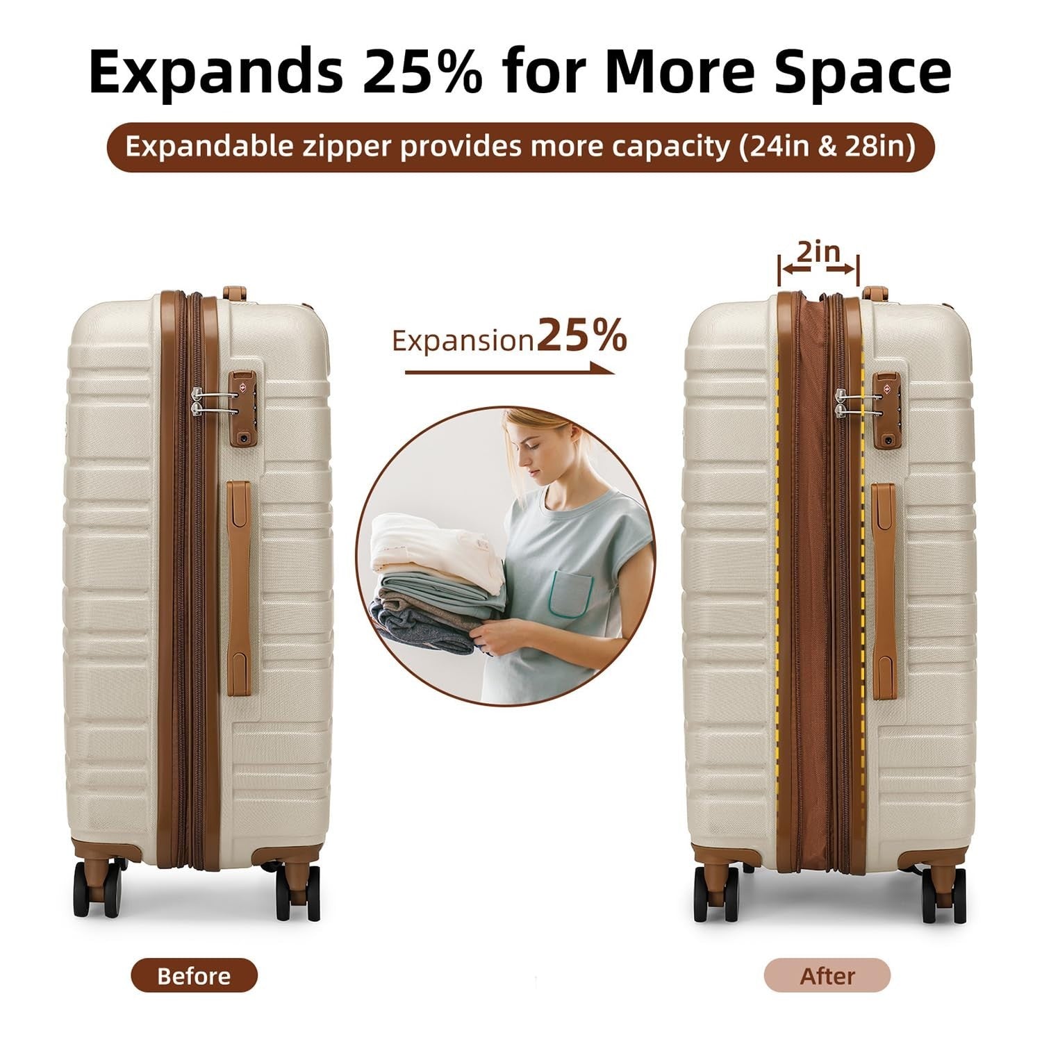 Expandable 6-Piece Luggage Set with Smooth 360° Wheels, TSA Lock, Lightweight Ha2