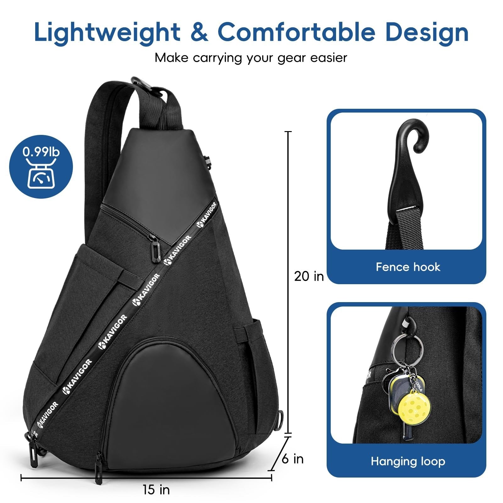 Lightweight Pickleball Sling Bag, 7 Pockets, Water-Resistant, Detachable Strap4