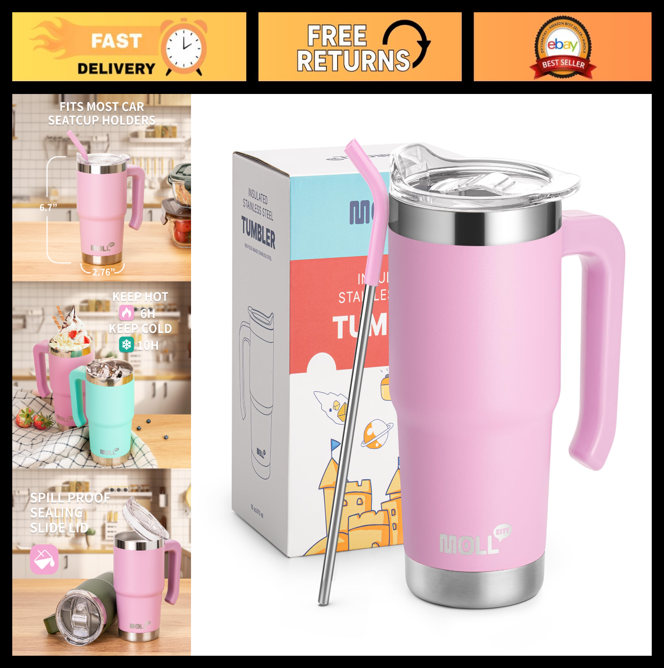 Kids Insulated Tumbler 16oz   Stainless Steel Double Wall Travel Mug with Lid &0