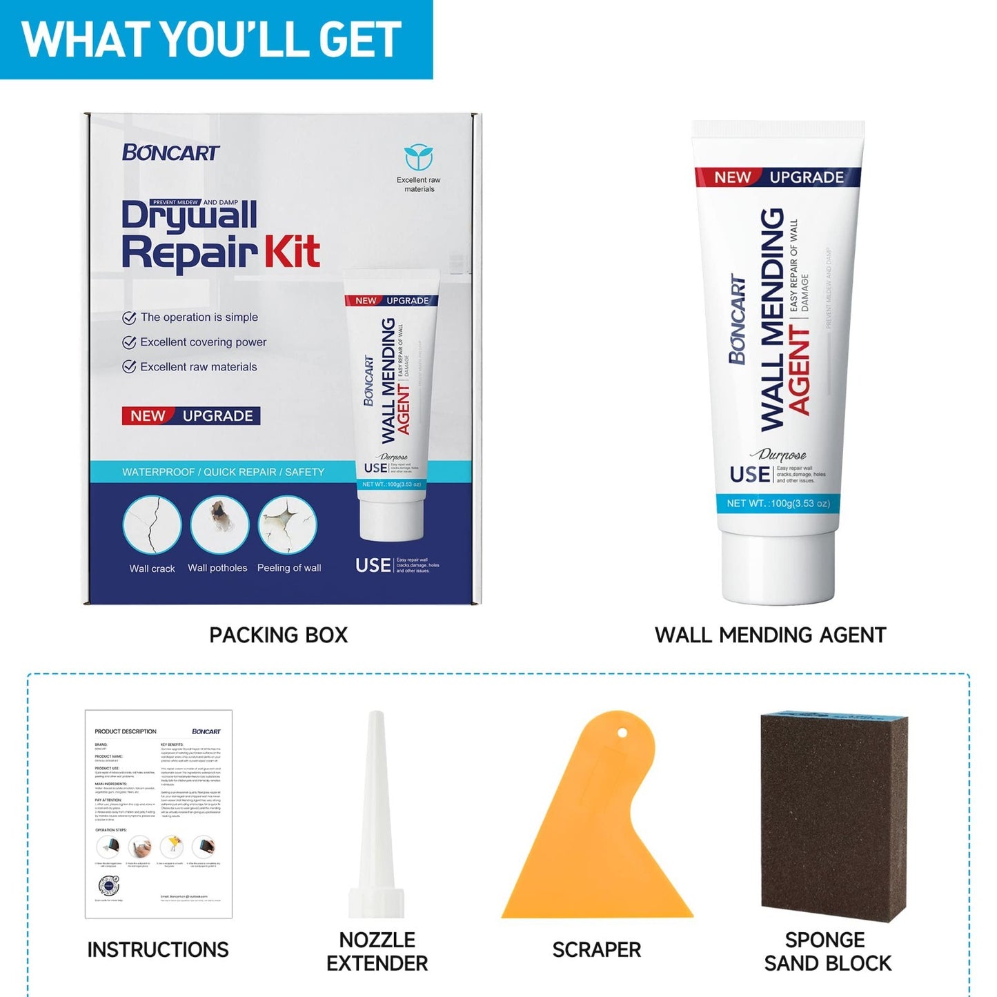 Wall Repair Kit   Spackle Mending Putty with Scraper & Sanding Sponge for Cracks6