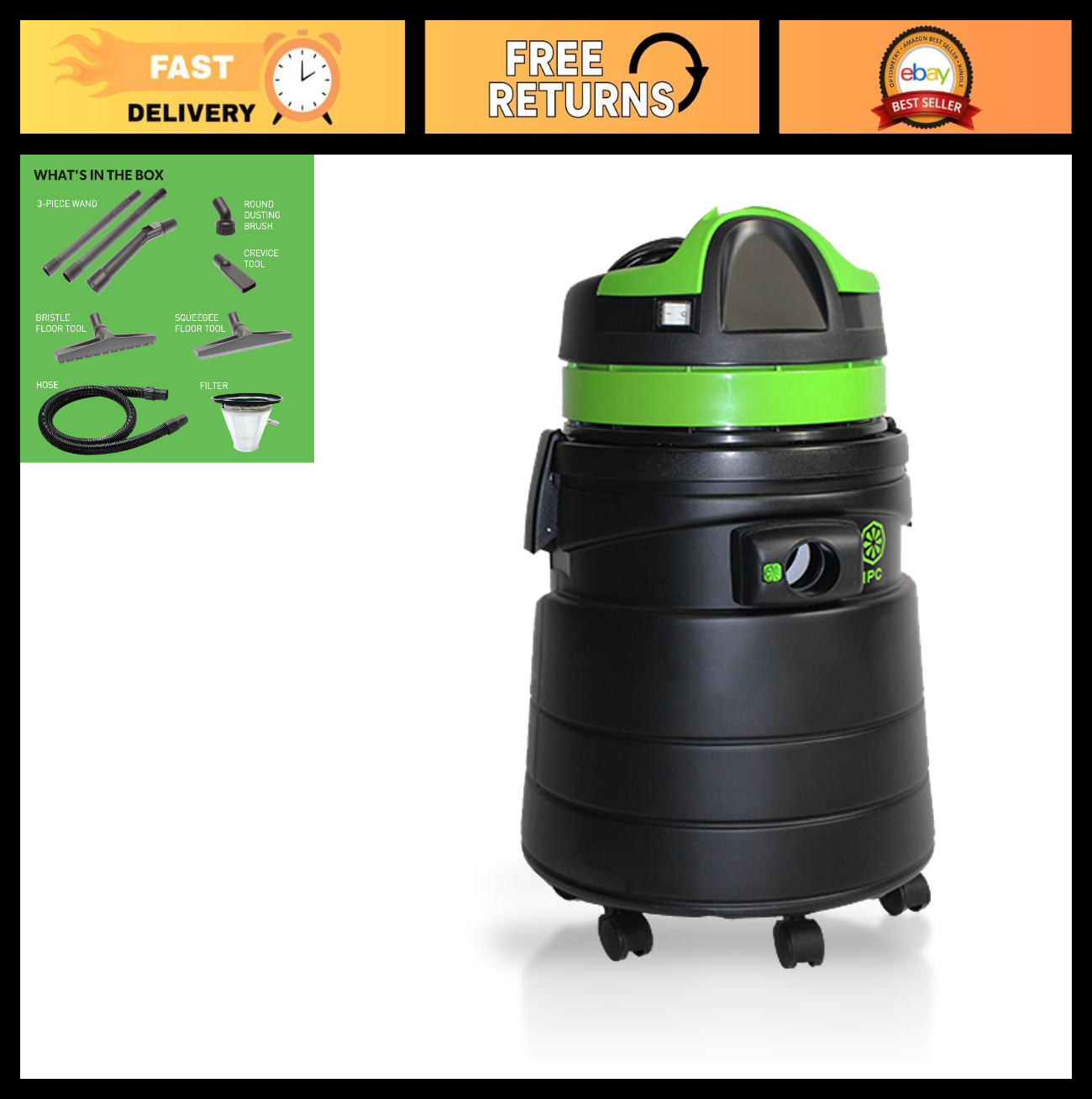 13-Gallon Wet/Dry Vacuum Cleaner - 1,000W Motor, Hose & Attachments Included0