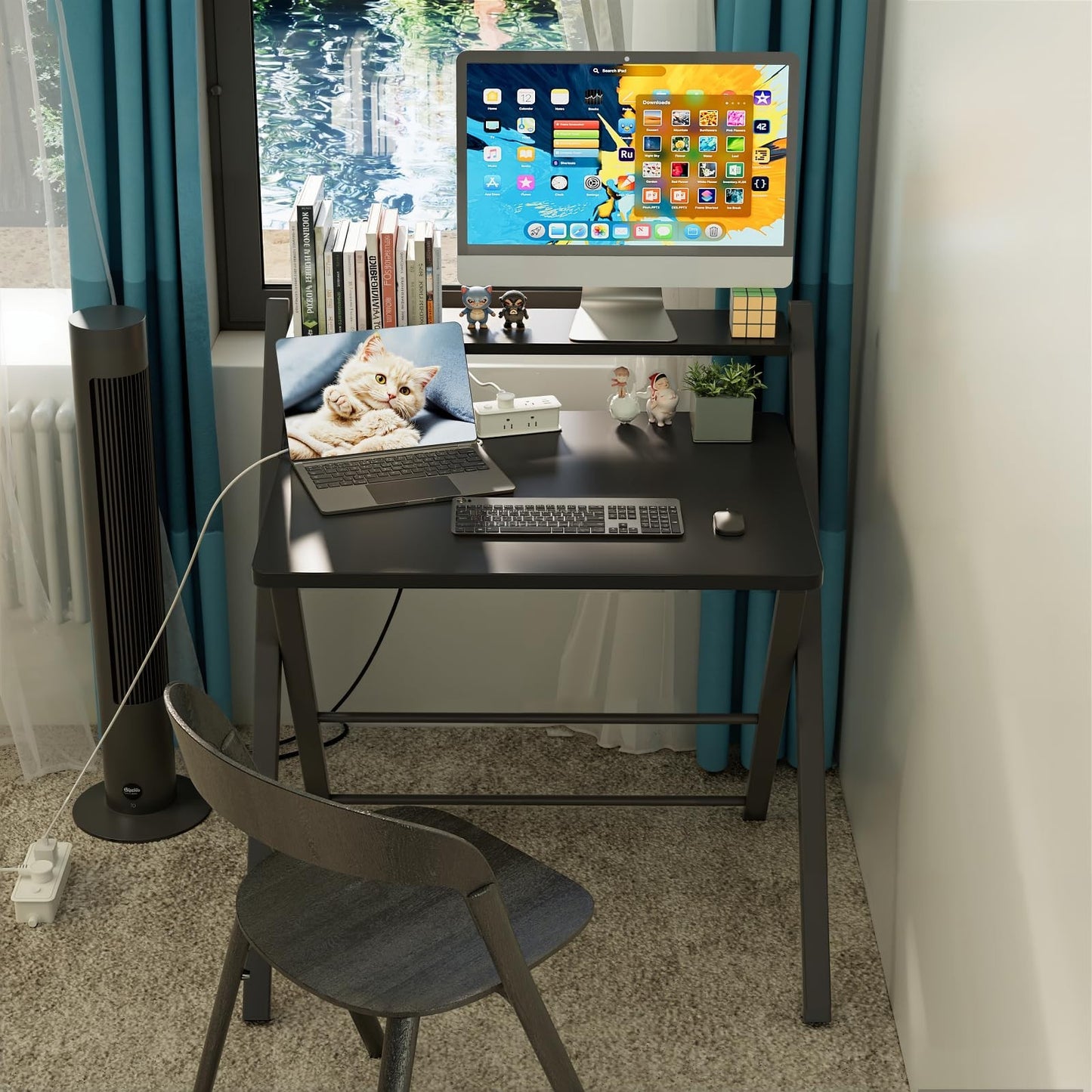 Compact Folding Desk with Shelf - Space Saving Laptop Table for Home Office & Do2