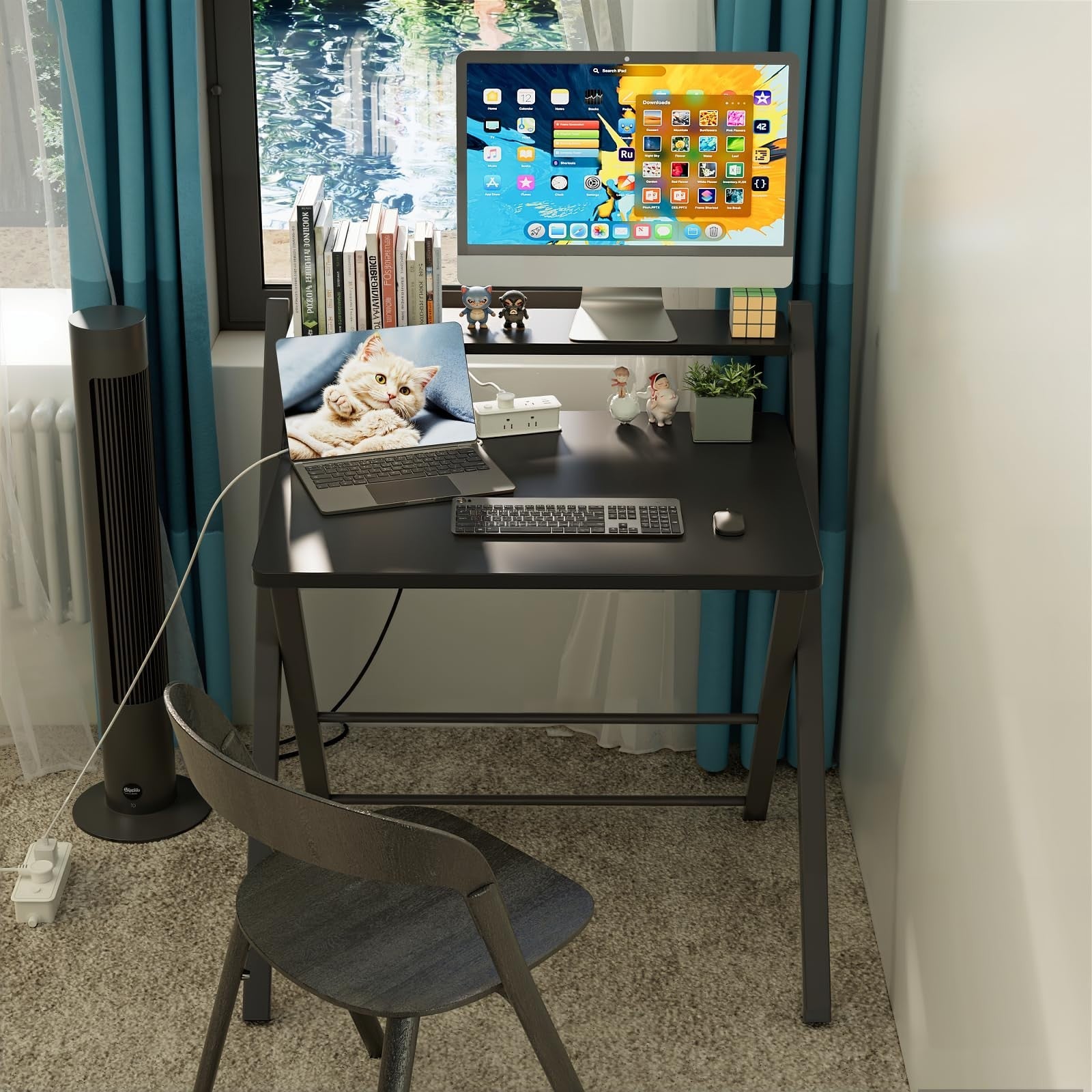Compact Folding Desk with Shelf - Space Saving Laptop Table for Home Office & Do2