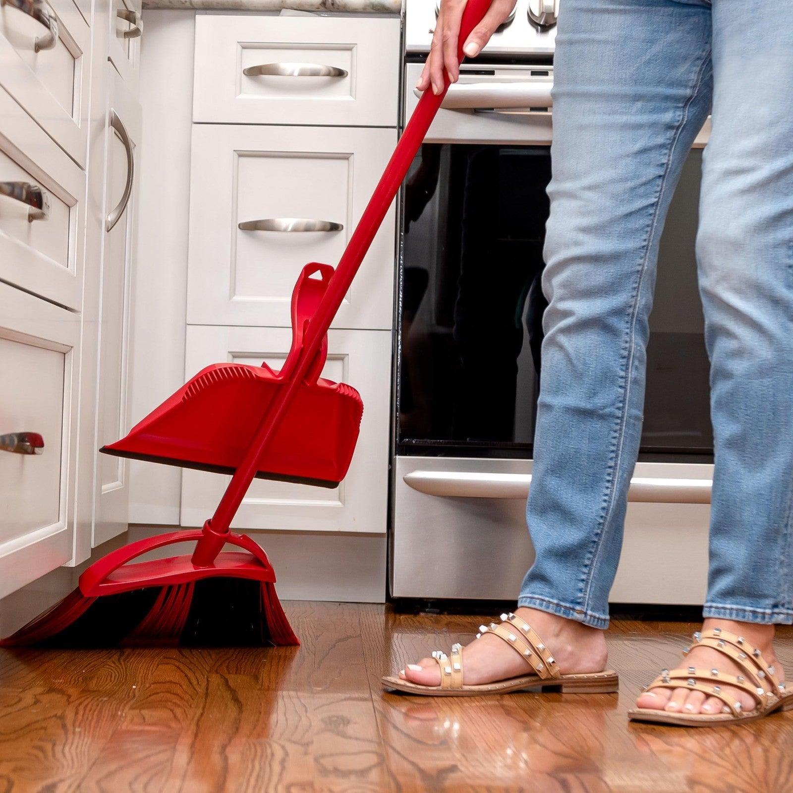 Sweep Broom & Step-On Dustpan Set | Wave Bristles for 99% Dirt Removal | Lightwe15