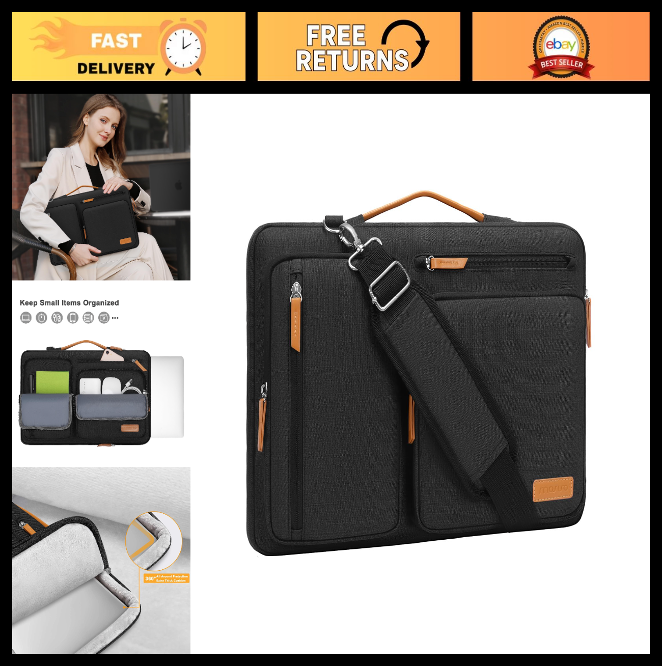 360 Protective Laptop Shoulder Bag for 15-15.6" Computers, Side Open Messenger w0