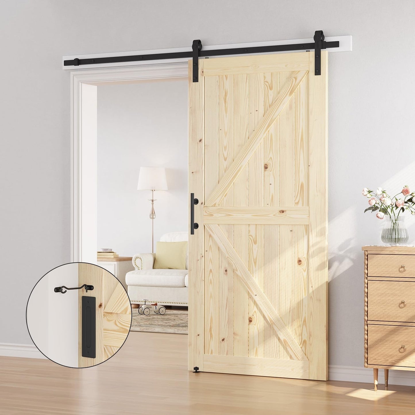 42"x84" Unfinished Solid Spruce Wood Sliding Barn Door & 7ft Hardware Kit, DIY,5