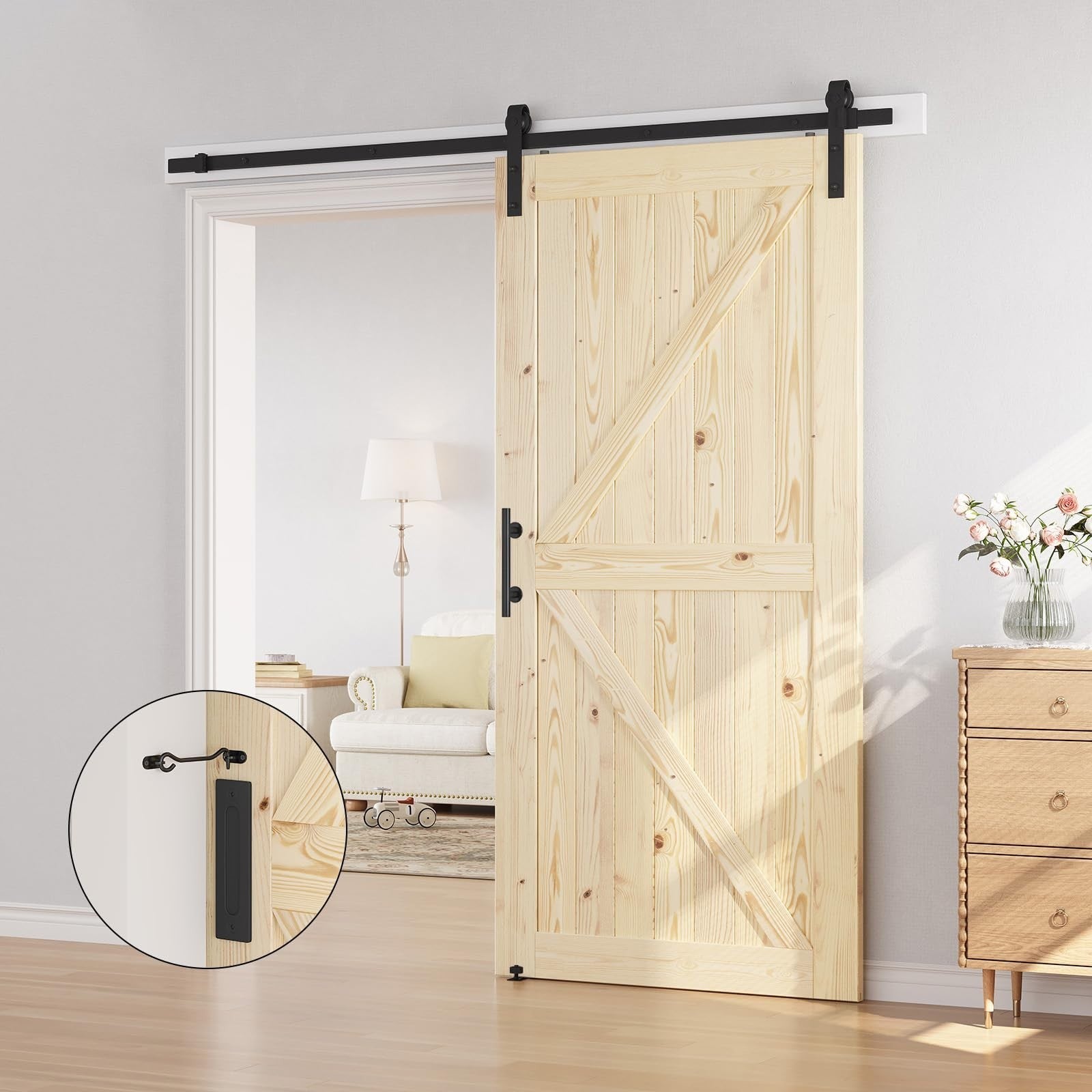 42"x84" Unfinished Solid Spruce Wood Sliding Barn Door & 7ft Hardware Kit, DIY,5