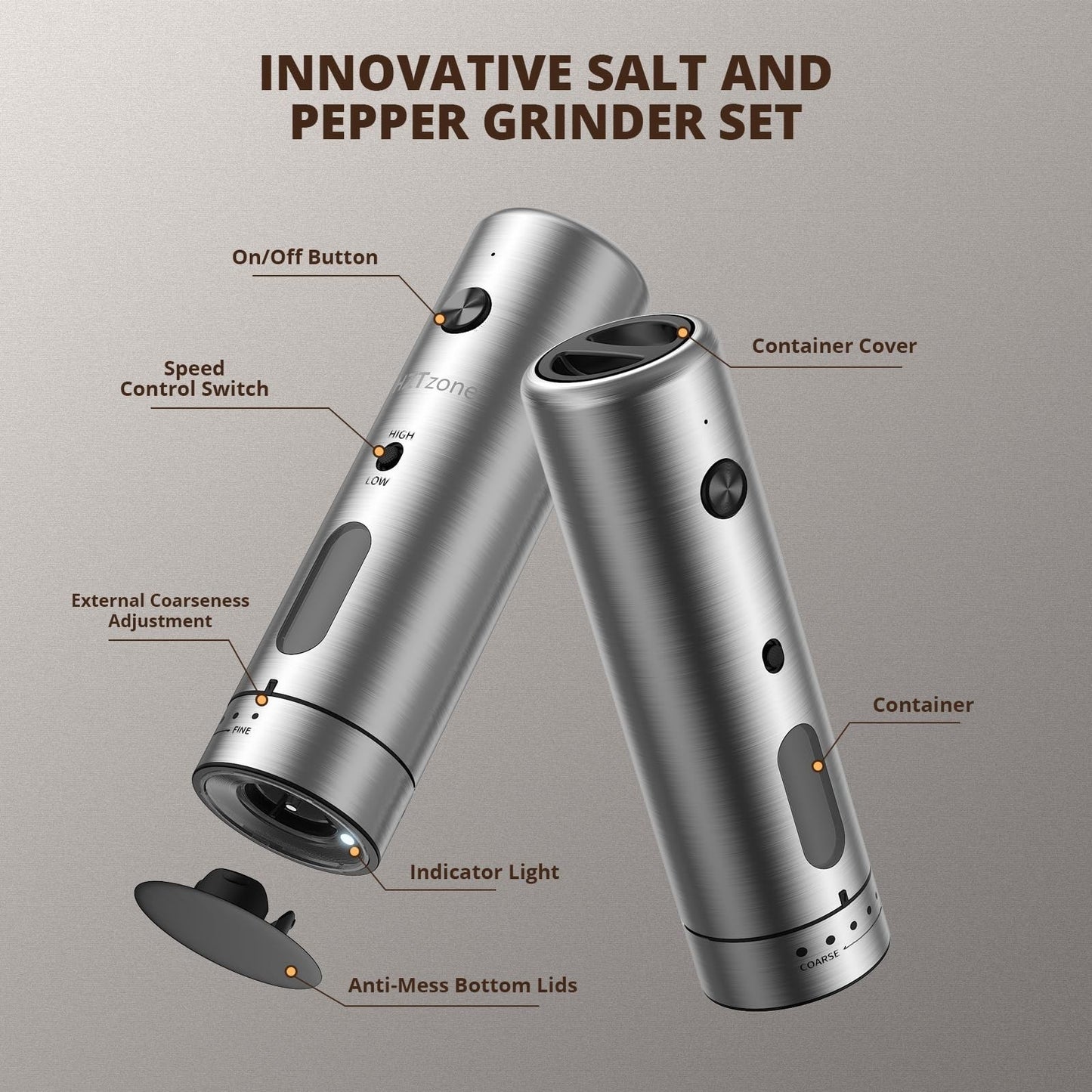 Automatic Electric Salt & Pepper Grinder Set   LED Light, USB Rechargeable, 2 Pa6