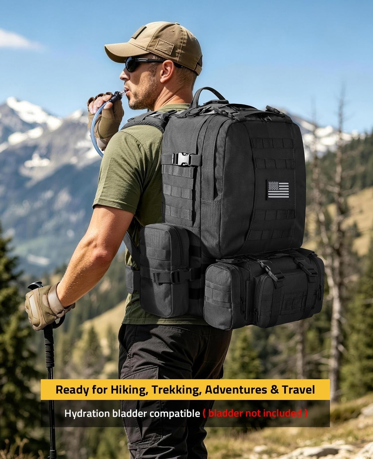 Large 60L Tactical Military Backpack   Assault Rucksack with Detachable Molle Sy6
