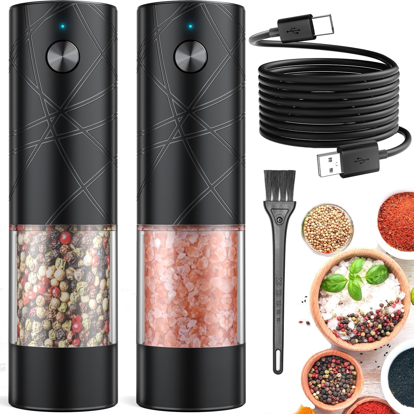 Electric Salt & Pepper Grinder Set   USB Rechargeable, LED Light, Adjustable Coa1