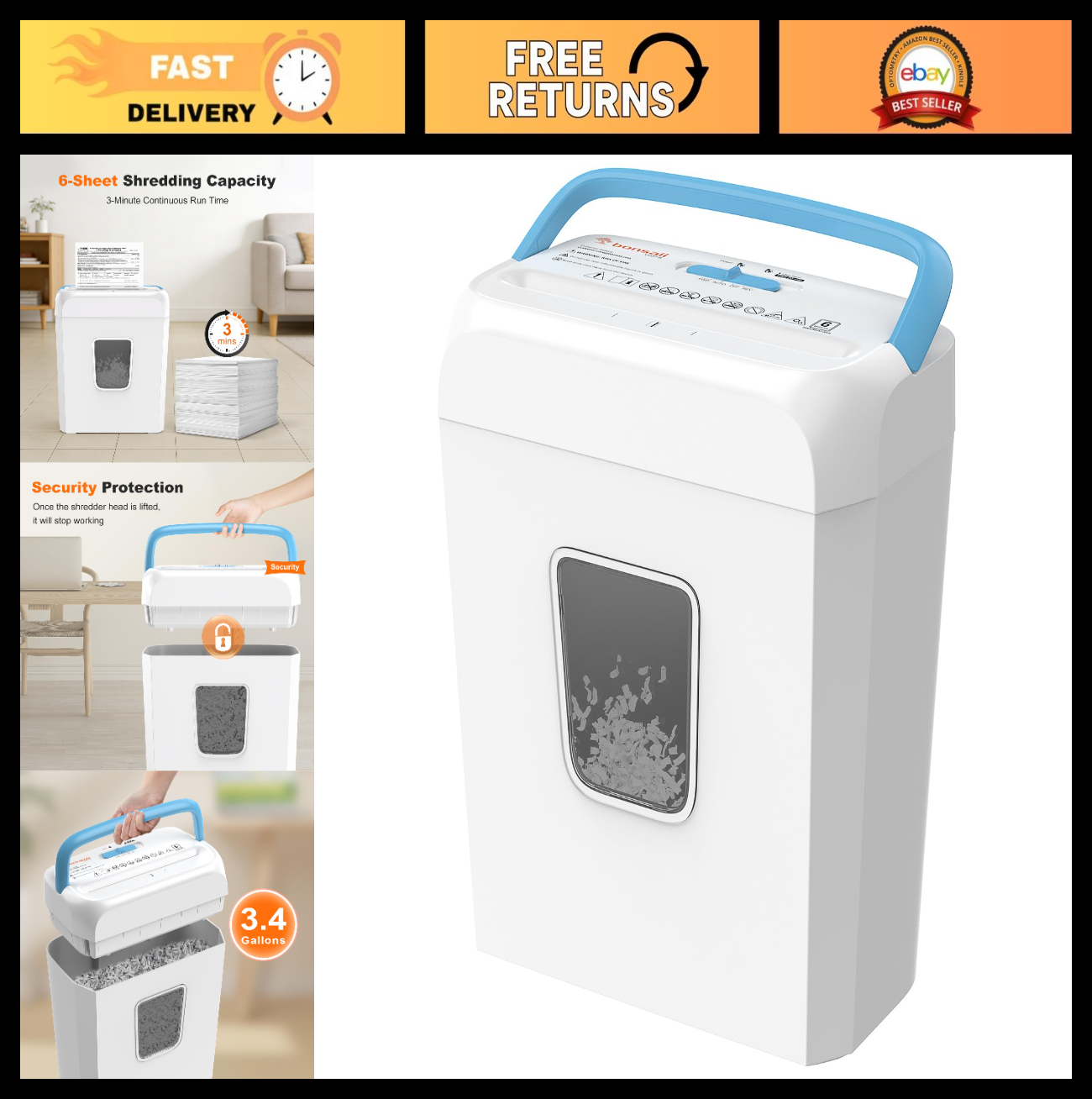 6 Sheet Cross Cut Paper Shredder for Home Office, P 4 Security, Shreds Credit Ca0