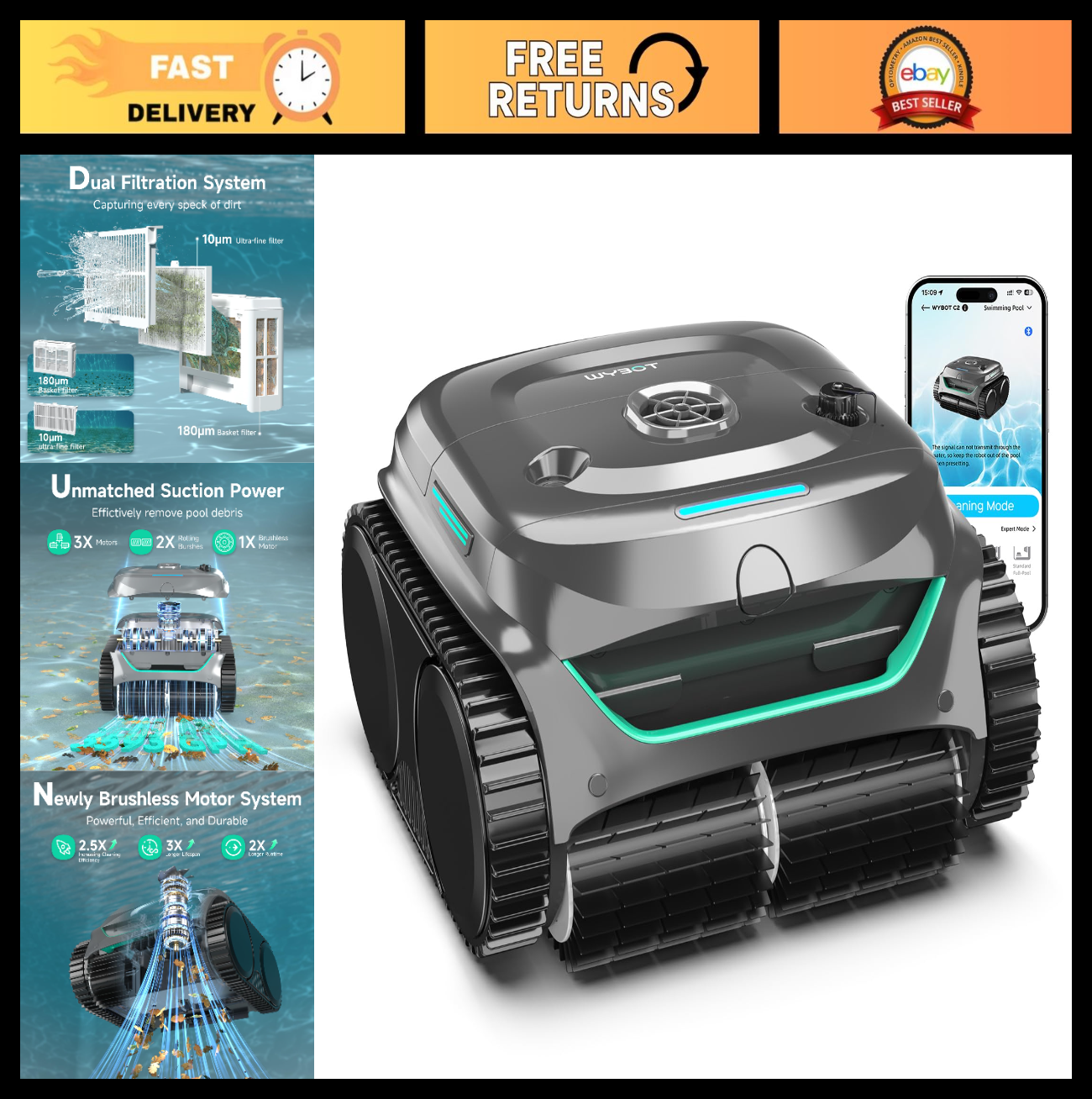 Cordless Pool Vacuum Robot for Inground Pools | 2152 Sq.ft Cleaning, App Control0