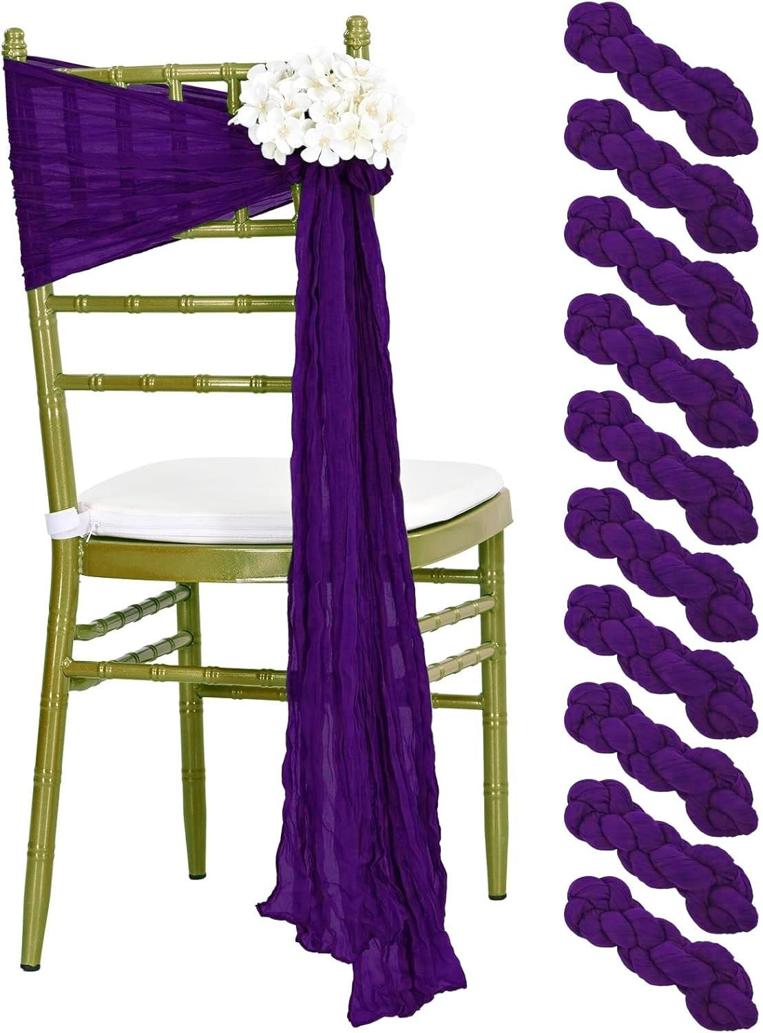 25 PCS Cheesecloth Chair Sashes 17"x70" Rustic Gauze Bows for Wedding Party Deco1