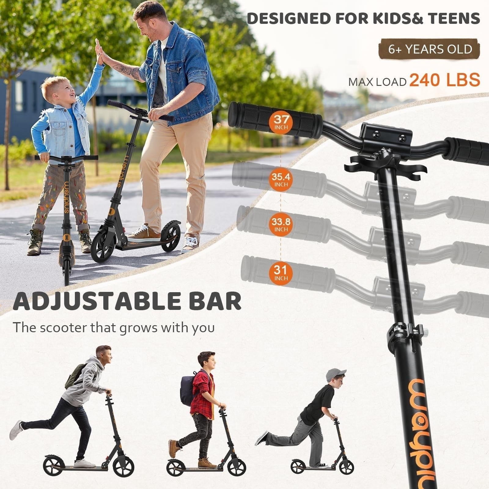 Kick Scooter for Kids, Teens & Adults - 8" Big Wheels, 240lb Weight Capacity2