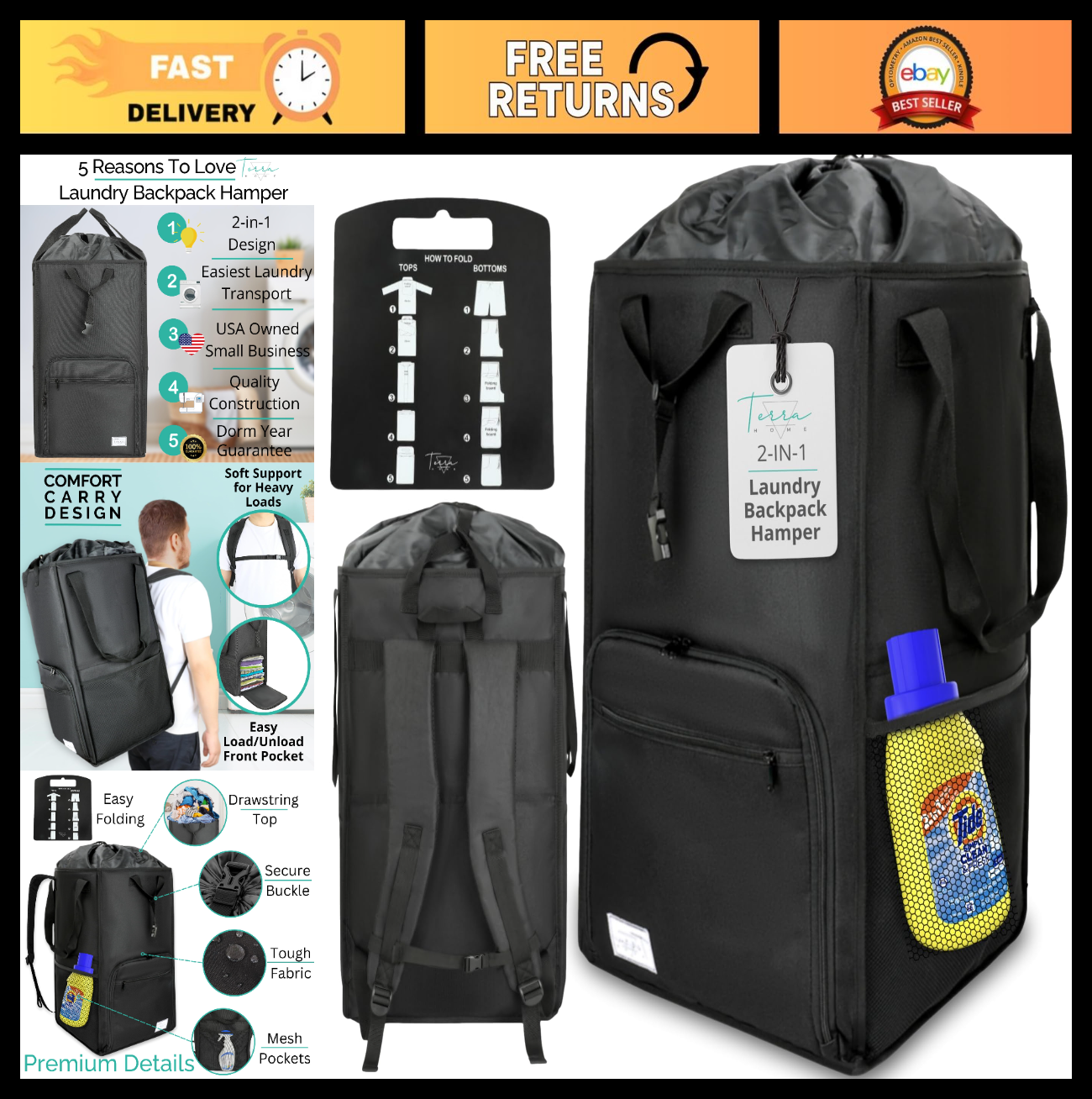 Optimized eBay Title:  "Extra Large Portable Laundry Backpack - Durable, Foldab0