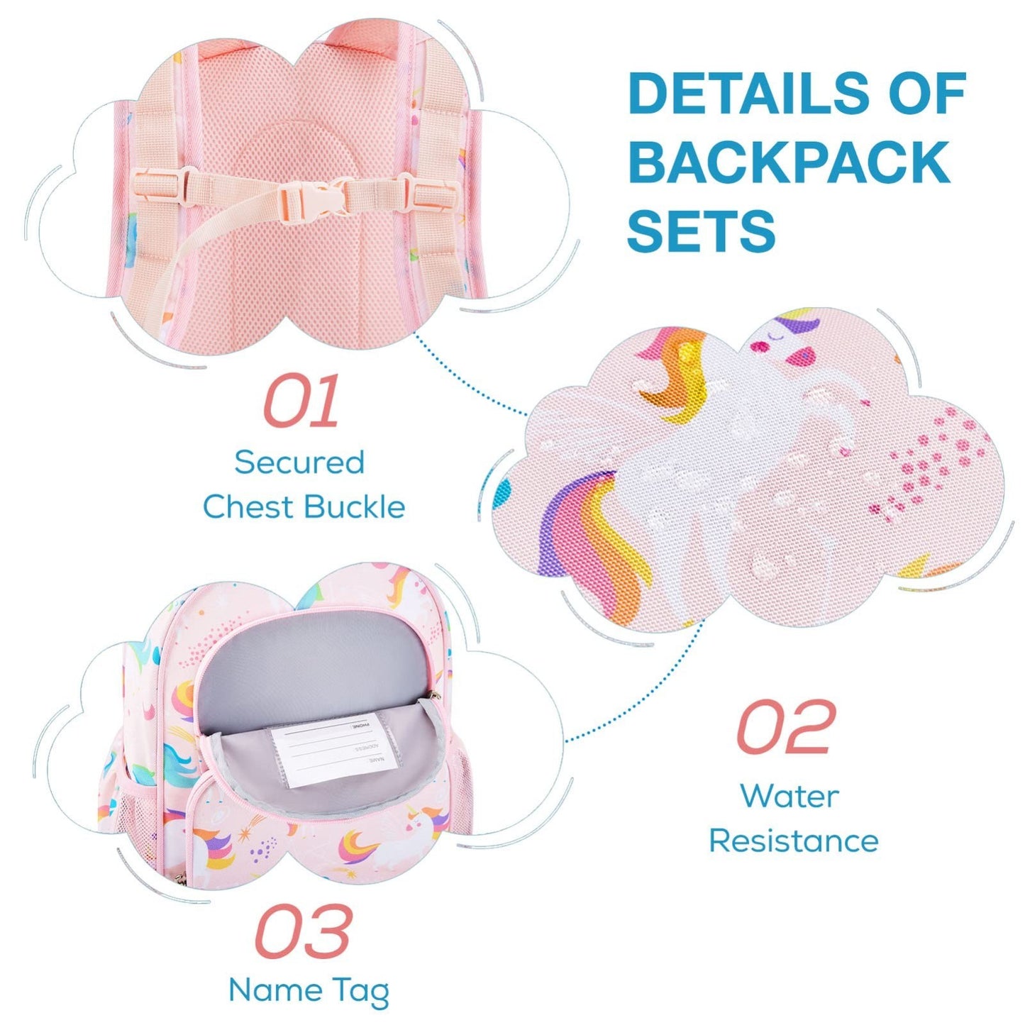 Personalized Girls Backpack Set - Custom School Bookbag with Iron-On Patches, 3P6