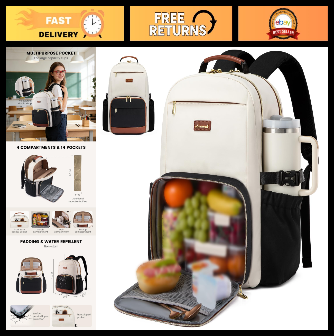 Insulated Lunch Backpack with Laptop Compartment, Waterproof Cooler Bag for Work0
