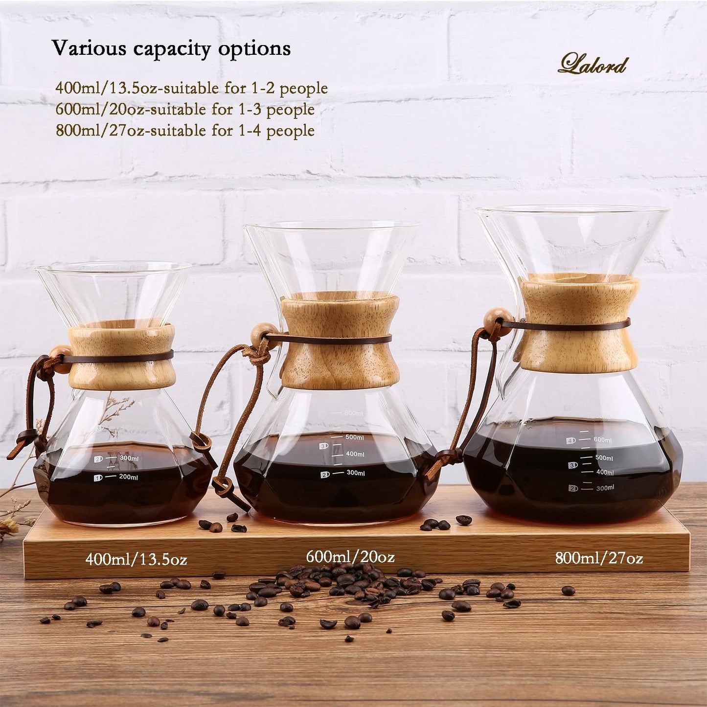 Pour Over Coffee Maker with Stainless Steel Filter & Glass Carafe, 2 Cups, 400ml6