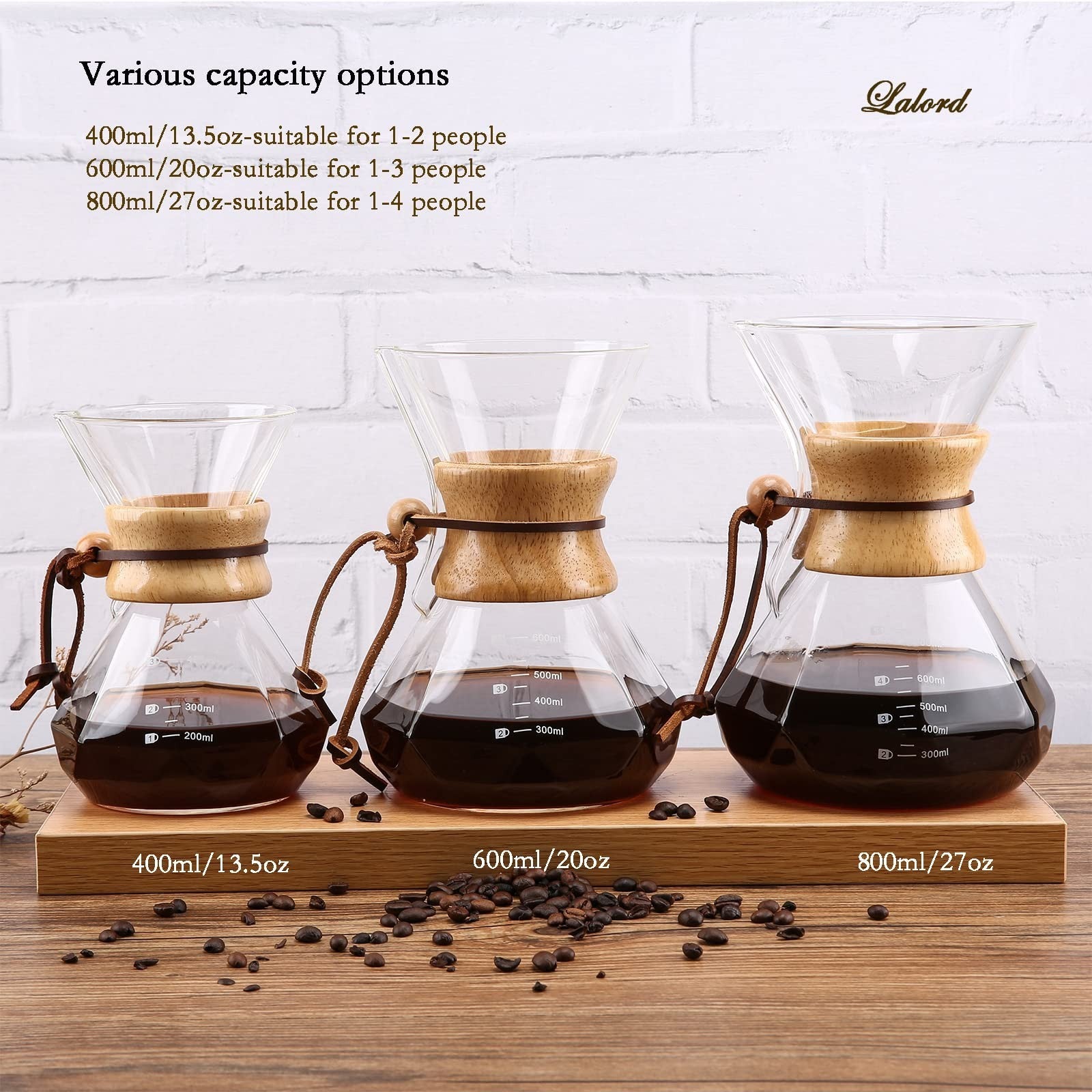 Pour Over Coffee Maker with Stainless Steel Filter & Glass Carafe, 2 Cups, 400ml6