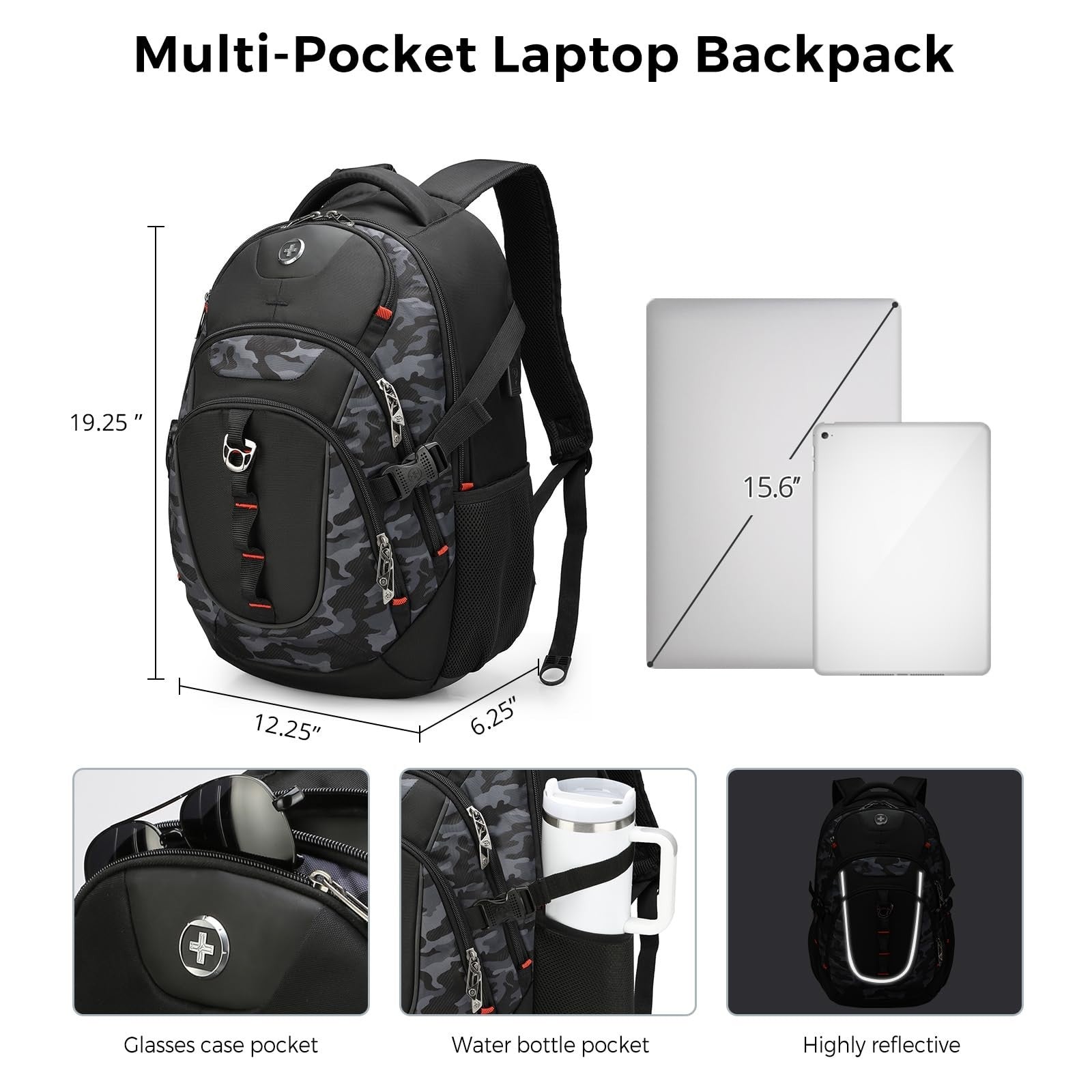 Stylish Laptop Backpack with USB Charging Port, Fits 15.6" Computer, 31L Travel4