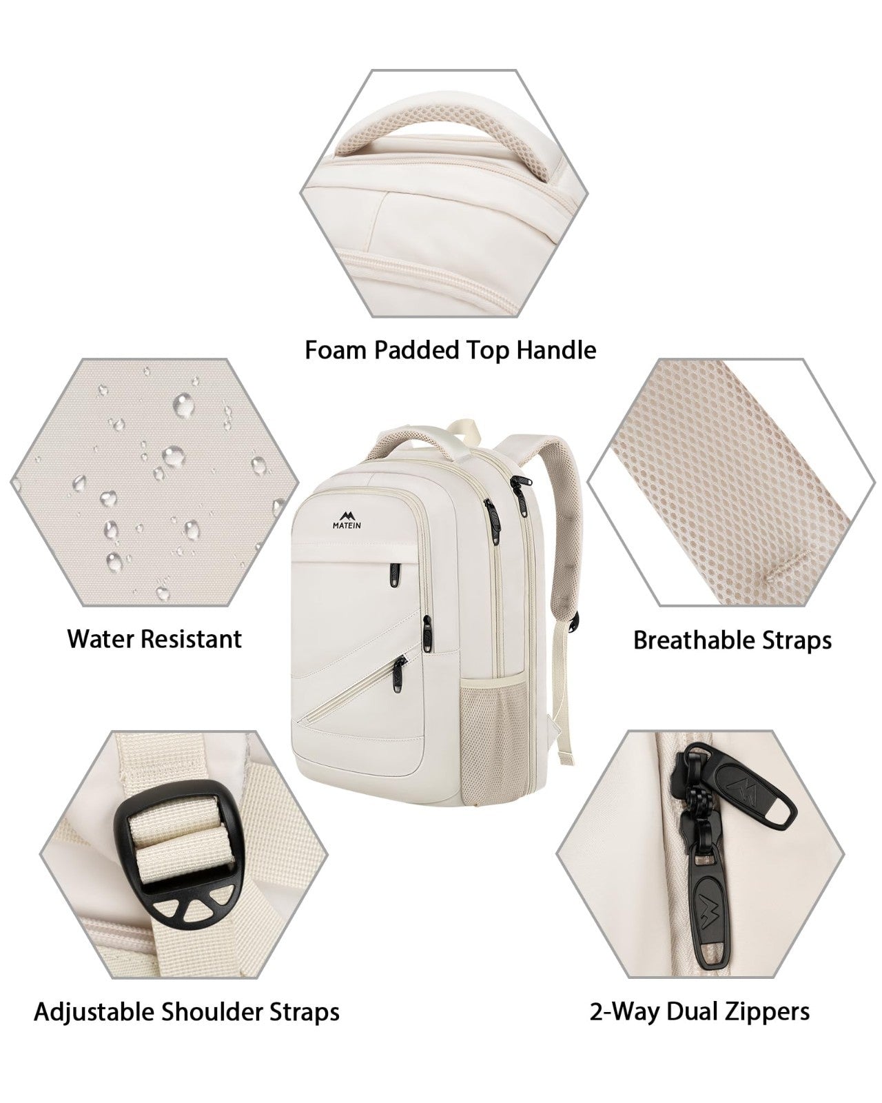 Large Capacity Beige Laptop Backpack for Women, TSA Friendly Travel Bag7