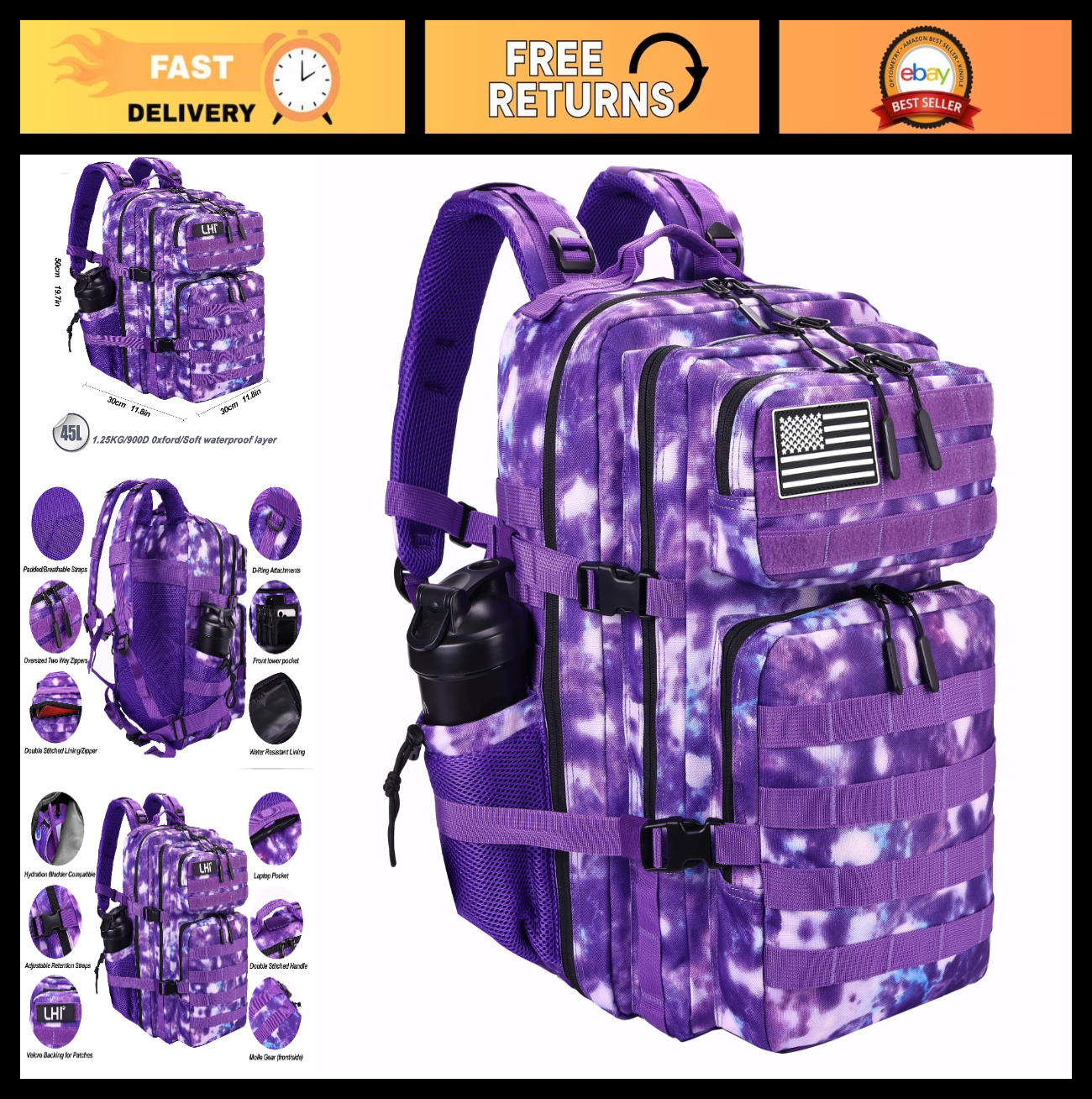 Tactical Military Backpack 45L Assault Pack Rucksack for Men & Women, Molle Syst0