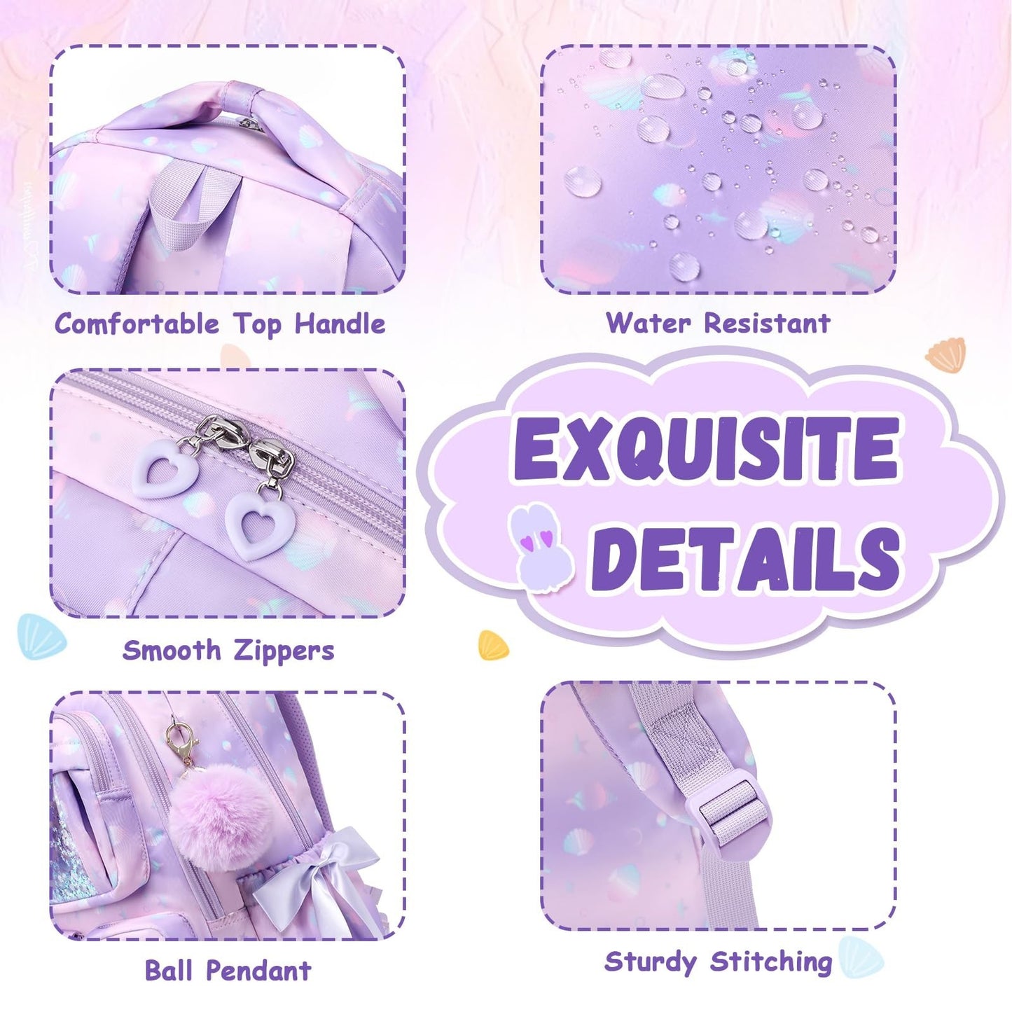 Girls' Purple Shell Backpack - Kids School Book Bag for Elementary & Primary Use5