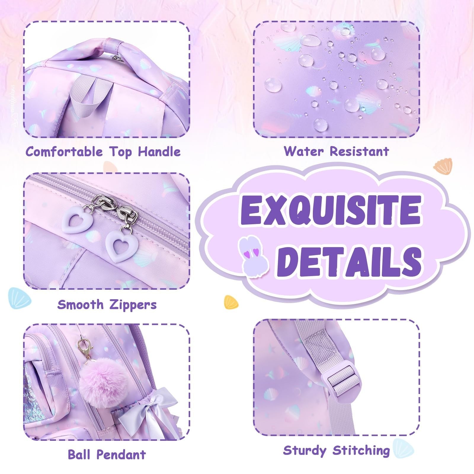 Girls' Purple Shell Backpack - Kids School Book Bag for Elementary & Primary Use5