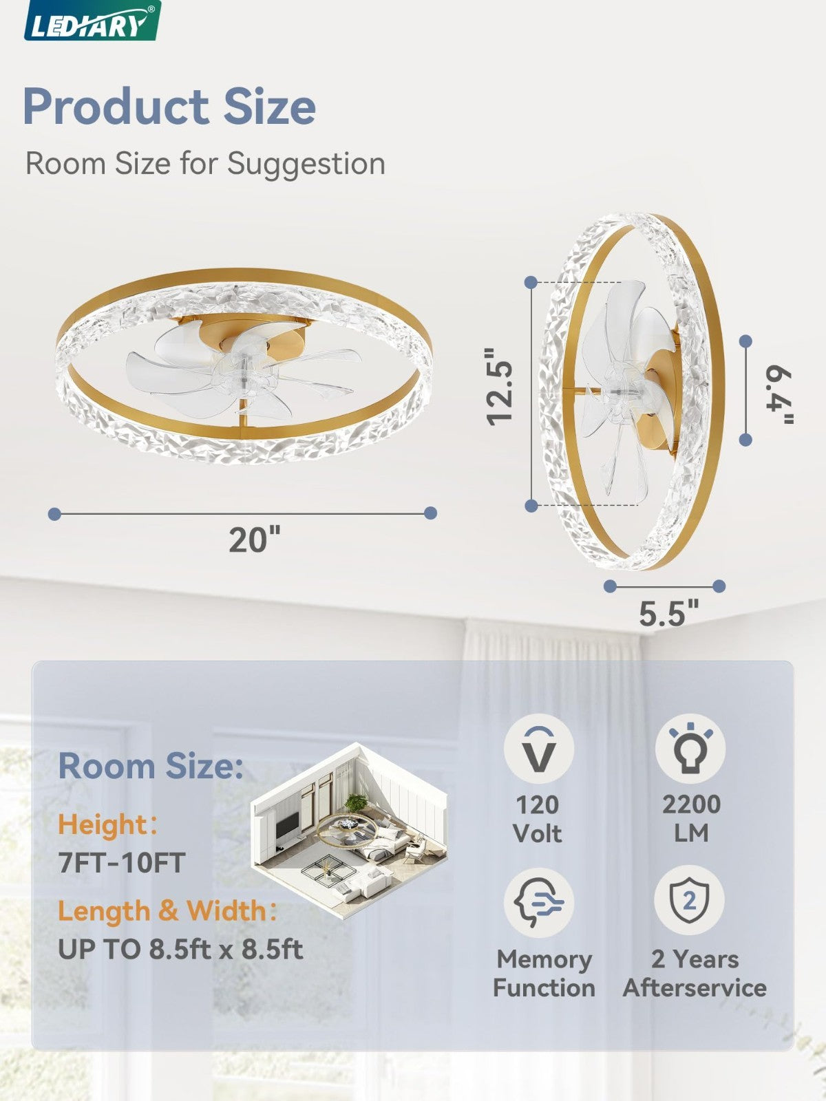 20" Modern LED Ceiling Fan with Lights & Remote, Dimmable, 6 Speeds, Flush Mount6