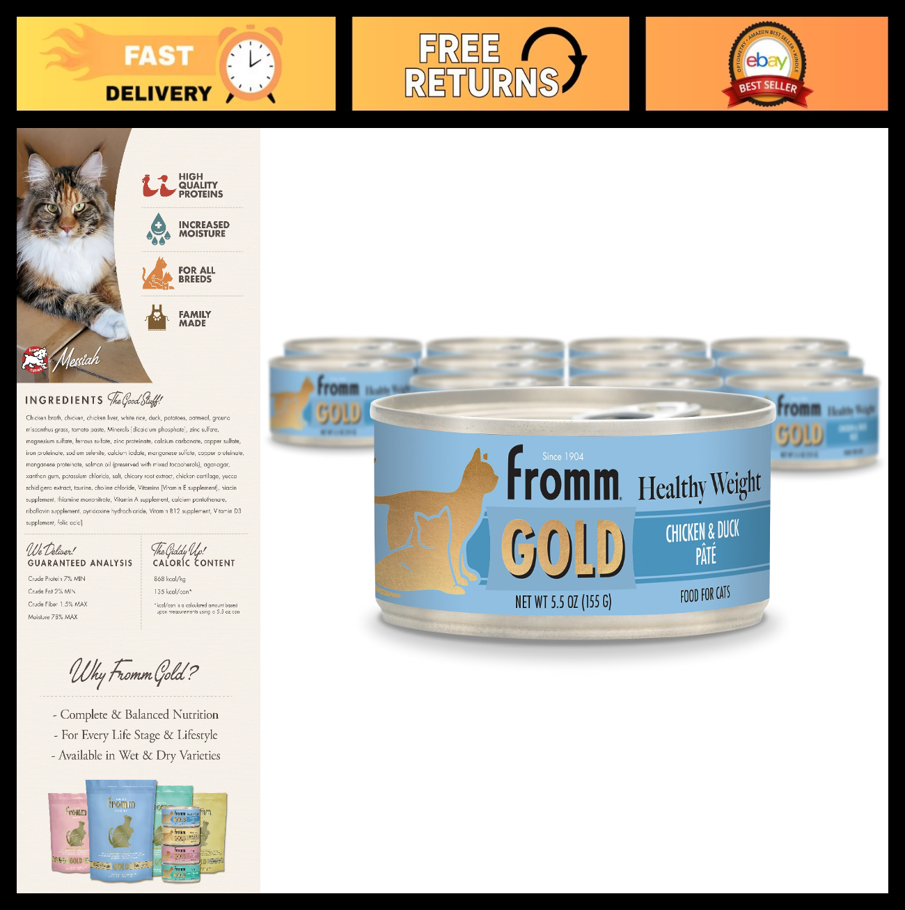 Healthy Weight Chicken & Duck Pate Cat Food - Premium Wet Food - 12 Cans 5.5oz0