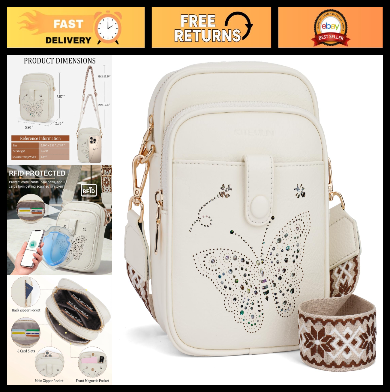 Stylish Leather Crossbody Bag for Women, Small Shoulder Purse with RFID Slots &0