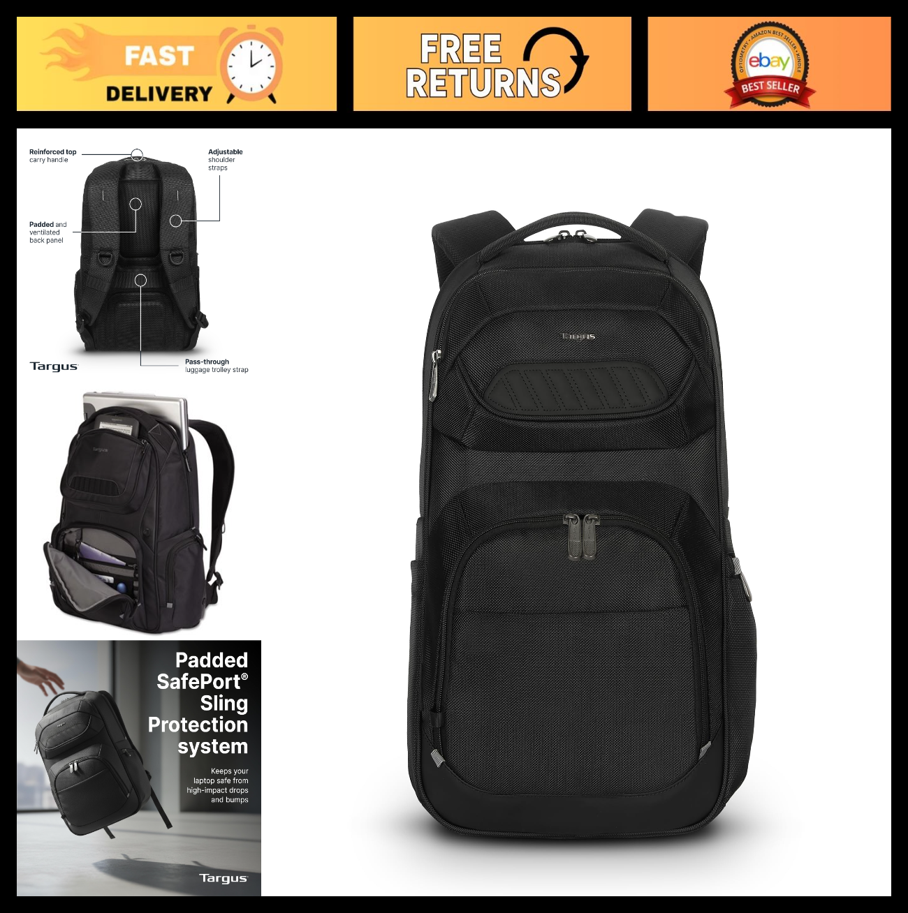 16 Inch Laptop Backpack, Travel Bag for Men & Women, Water Resistant, Black0