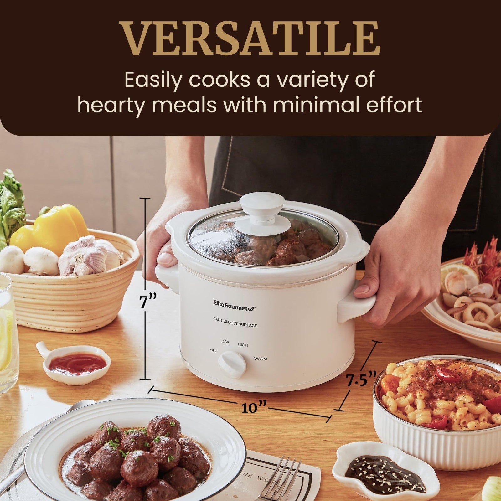 Electric Ceramic Slow Cooker - Adjustable Temp, Dishwasher-Safe Lid, Perfect for6