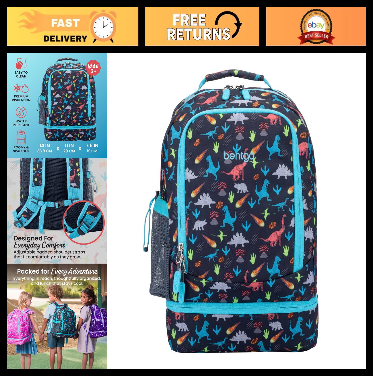 Kids 2 in 1 Backpack & Insulated Lunch Bag Set with Padded Straps   Durable & St0