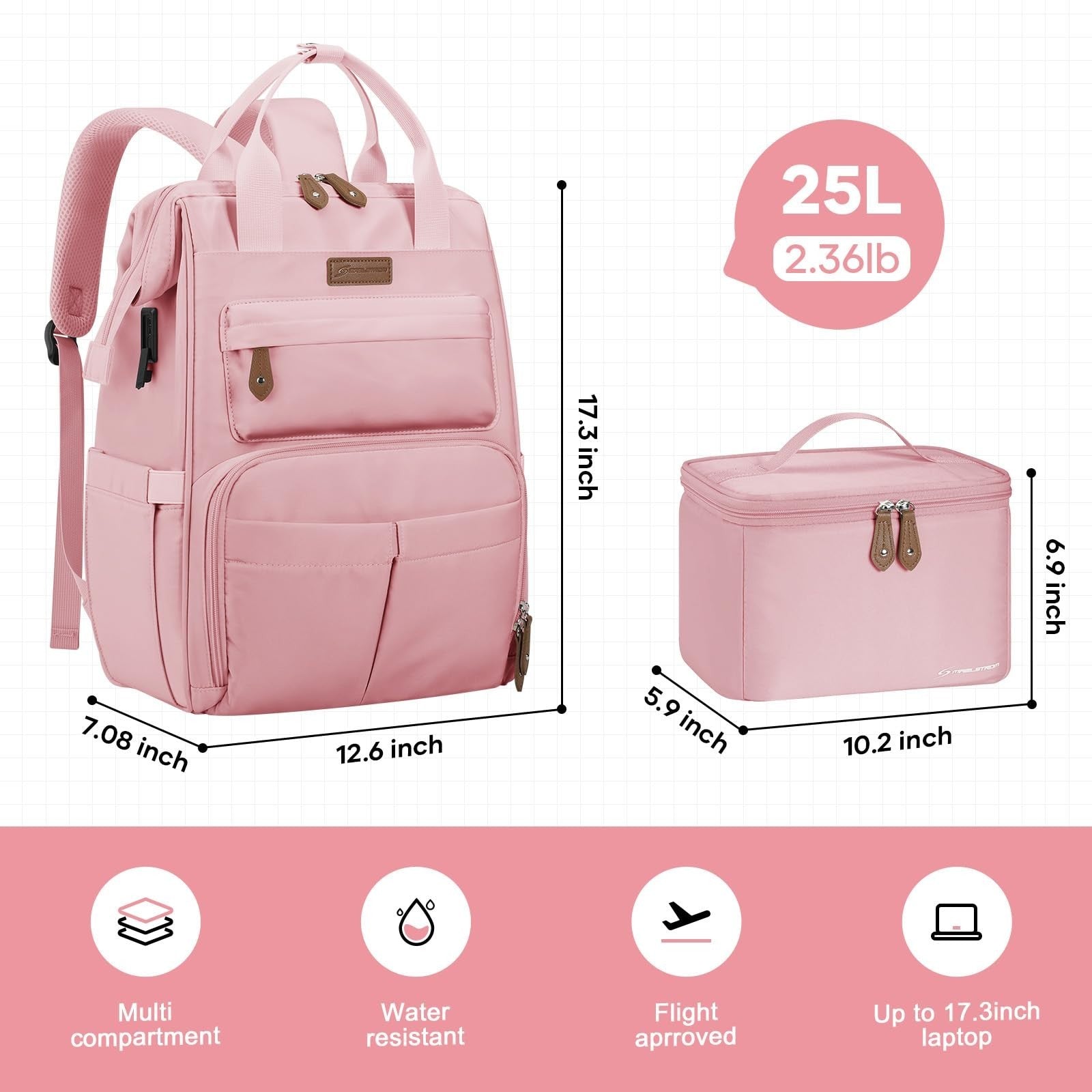 Travel Backpack for 15.6-17.3" Laptop, Insulated Lunch Bag, Unisex Work Bag - Pi4