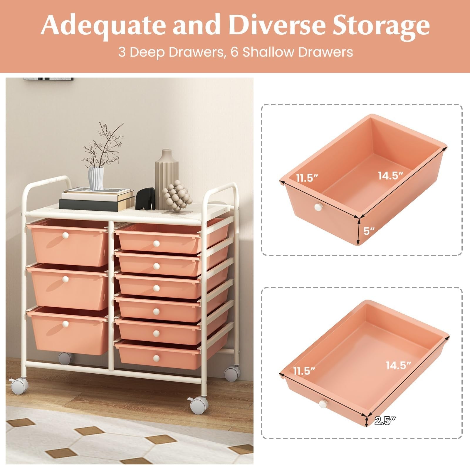 9 Drawer Rolling Storage Cart   Mobile Utility Cart with Wheels for Craft, Art &3