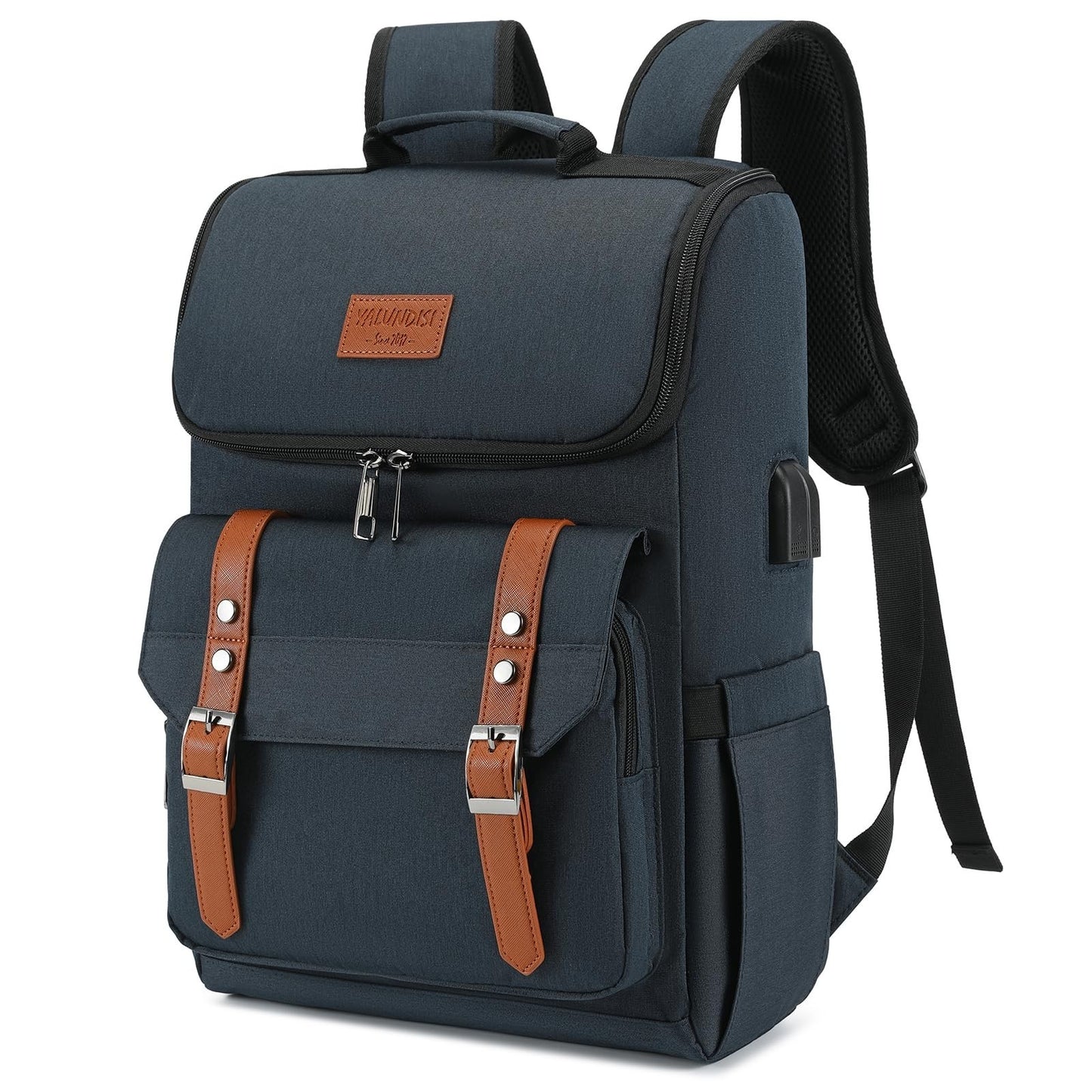 Vintage Travel Laptop Backpack with USB Charging Port - Fits 15.6" Laptops, Blue1