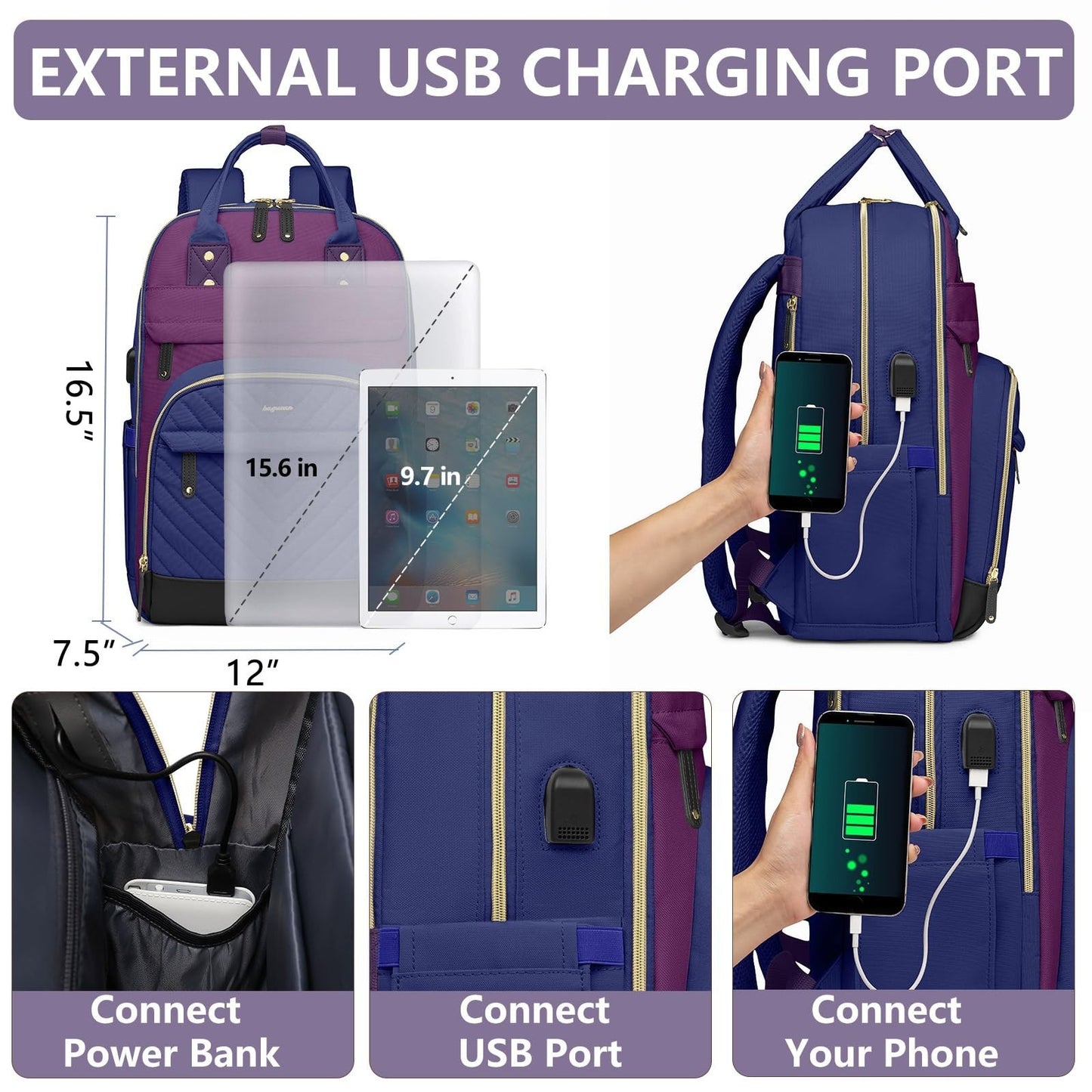 Stylish 15.6" Laptop Backpack for Women   Waterproof Travel Bag with USB Charger3