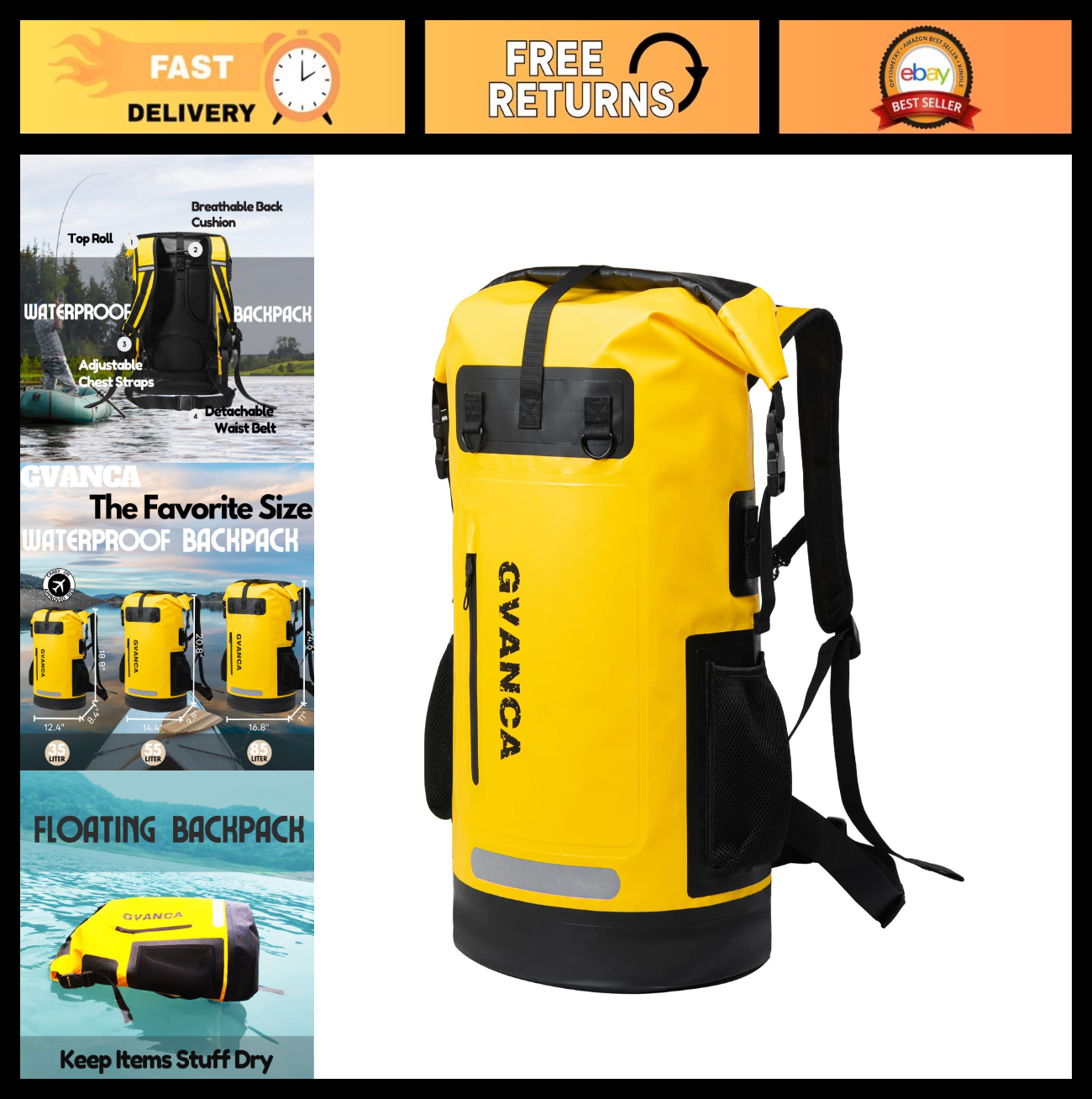35L Waterproof Dry Bag Backpack for Kayaking, Canoeing, Fishing & Camping0