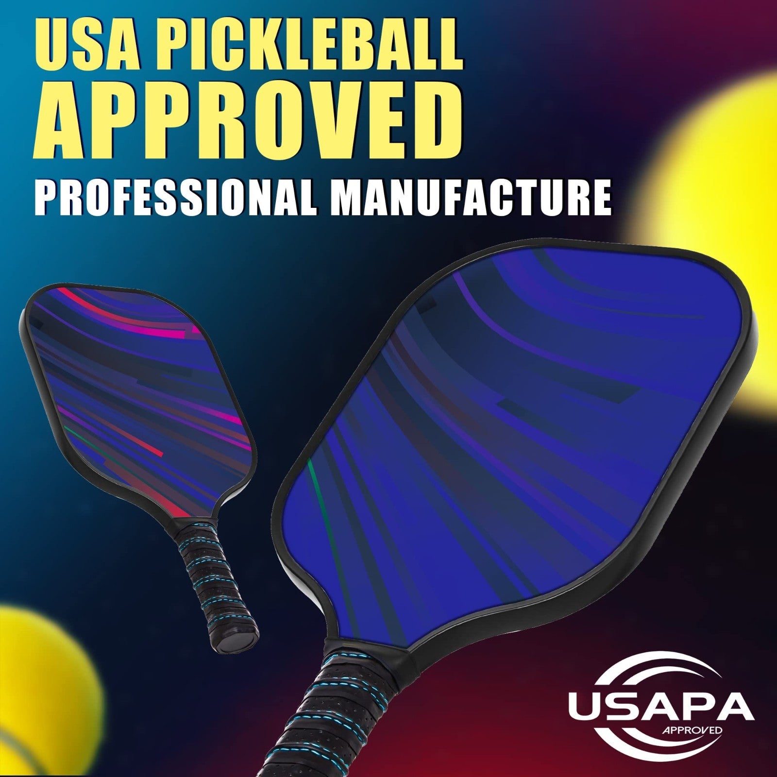 Pickleball Paddles Set of 2/4 - USAPA Approved Fiberglass Graphite Rackets + Bag2