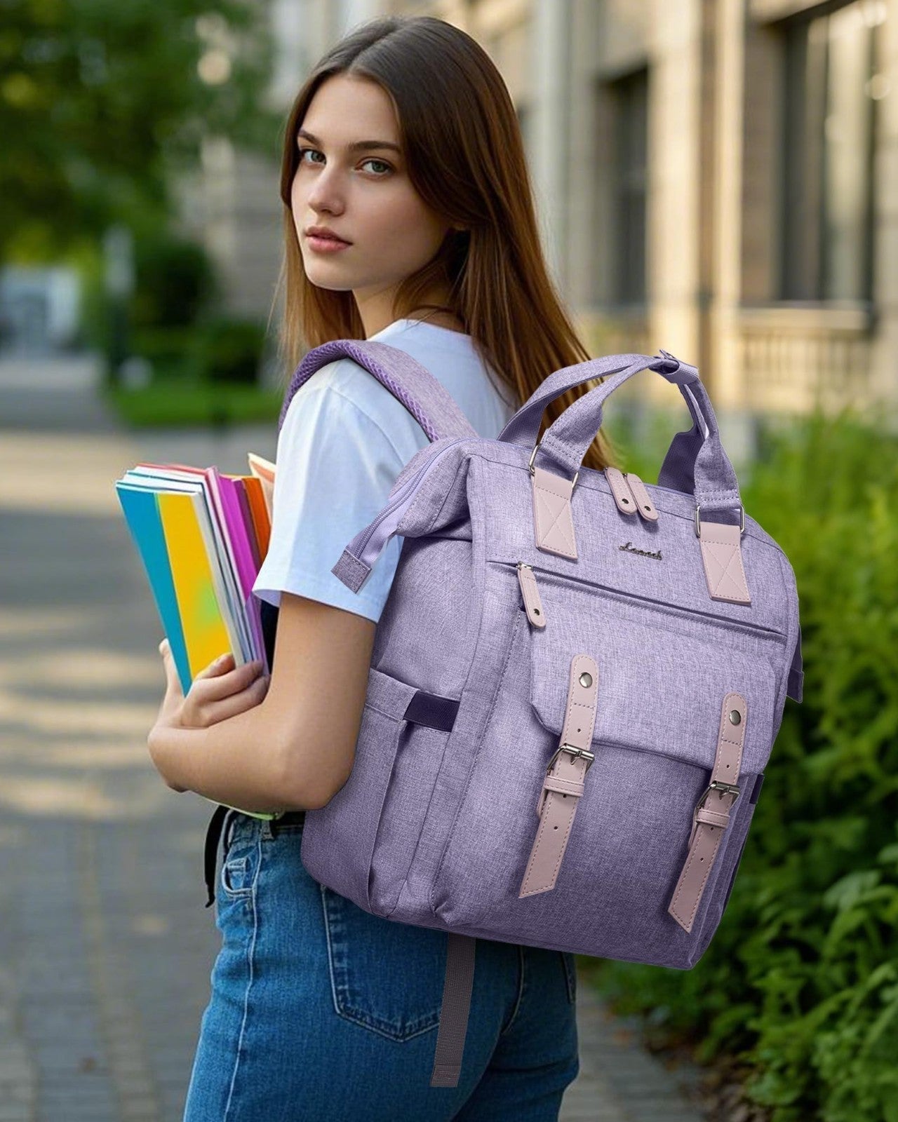Stylish 17.3" Laptop Backpack for Women, Water Resistant Travel Bag, College Boo6