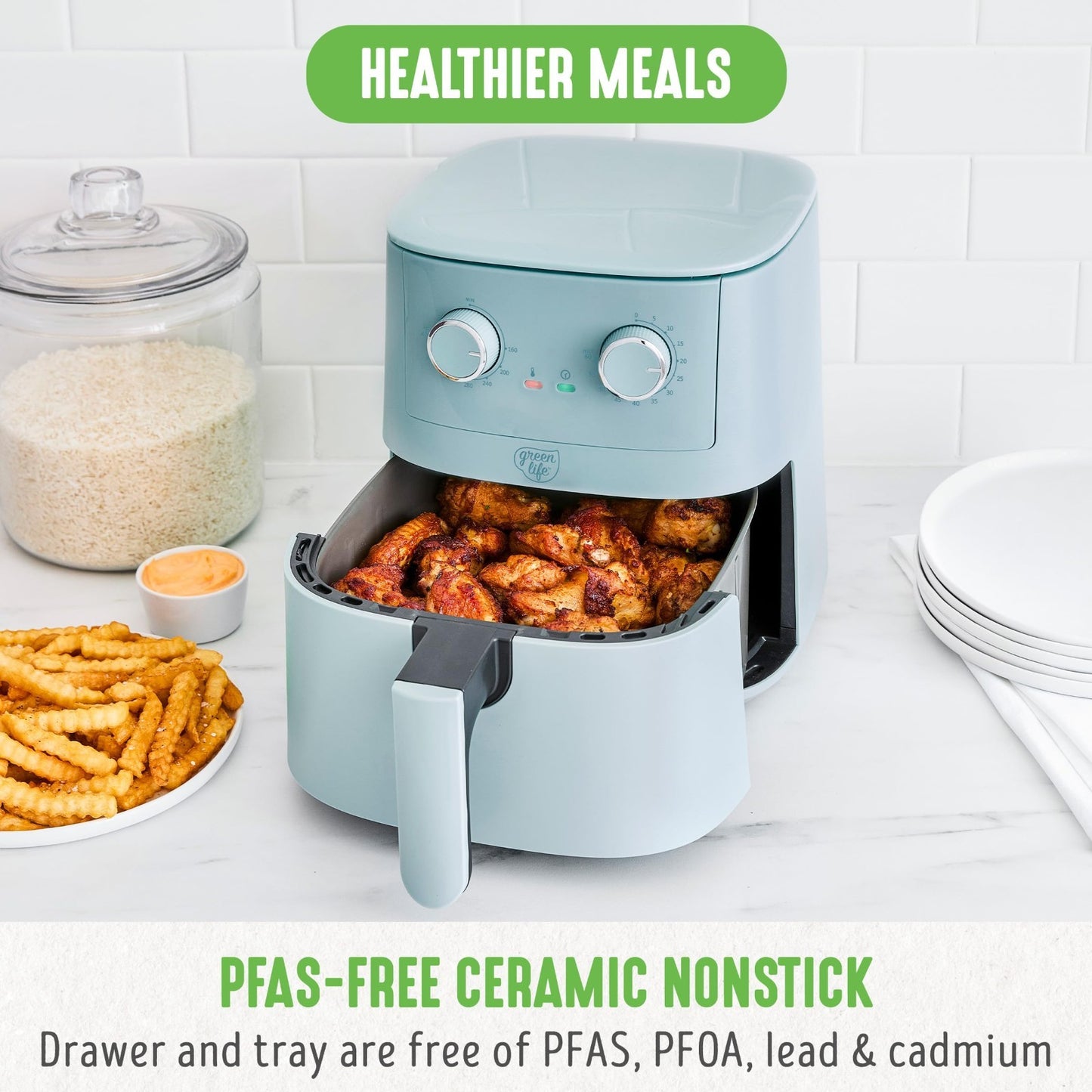 4.5QT Air Fryer with Mechanical Dial, PFAS Free Ceramic, Adjustable Temp & Timer2
