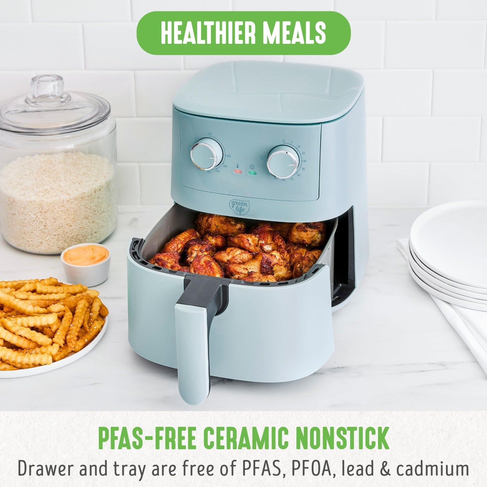 4.5QT Air Fryer with Mechanical Dial, PFAS Free Ceramic, Adjustable Temp & Timer2