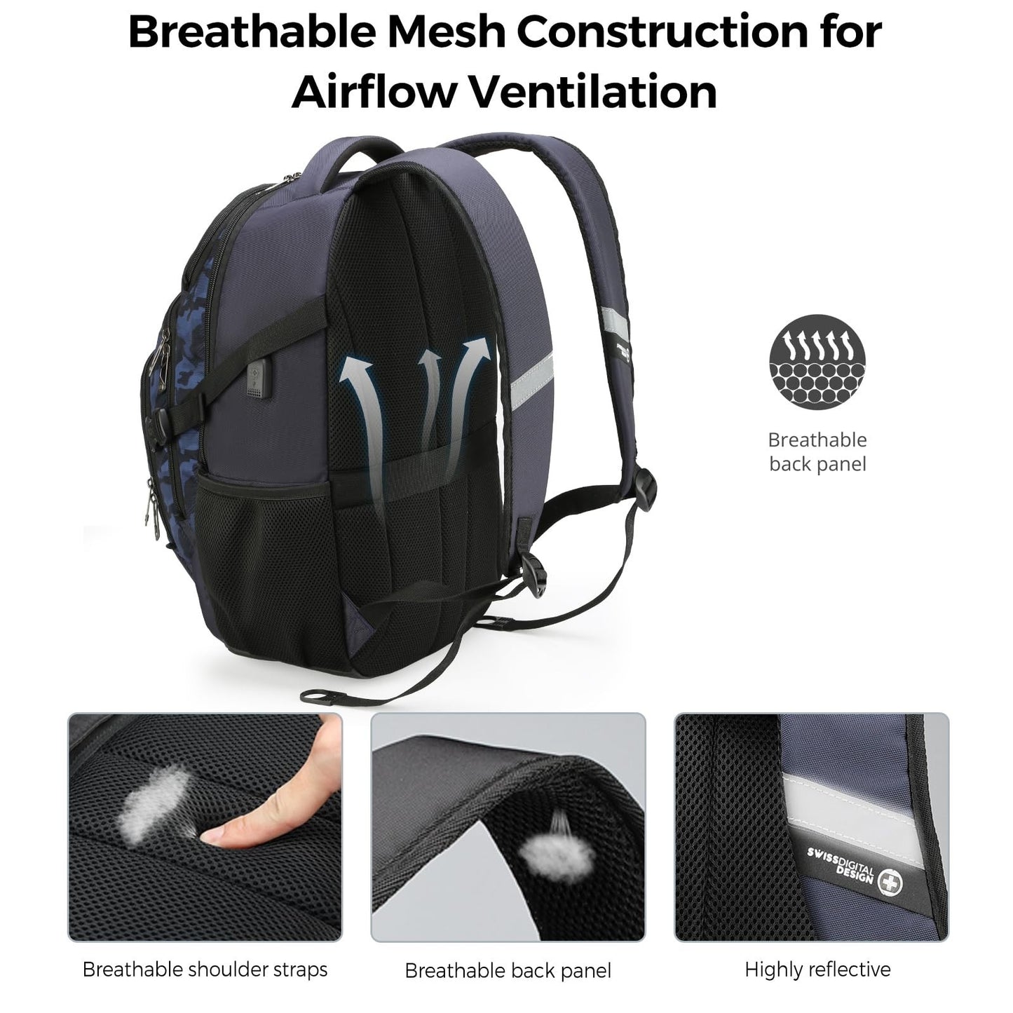 Travel Laptop Backpack with USB Charging Port, Fits 15.6" Computer, 31L, Blue Ca4