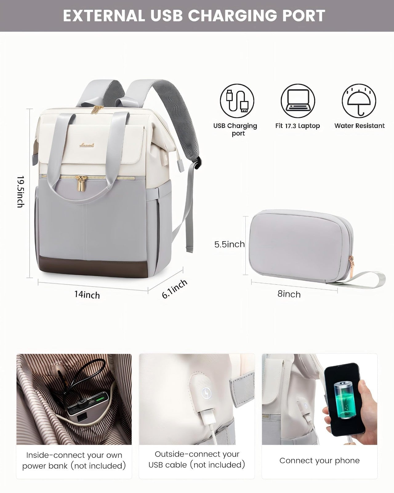 Large Capacity 17.3" Laptop Backpack for Women, Waterproof Travel Bag with USB P2
