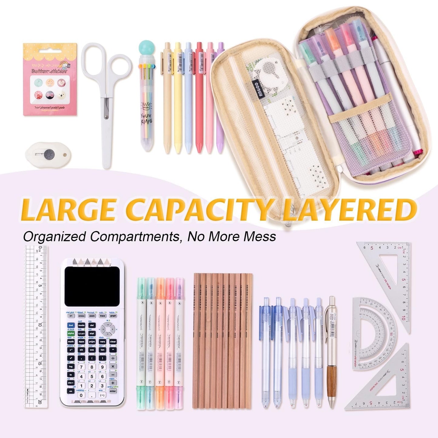 Large Capacity Pencil Case   Big Storage Bag for Office, College, School   Organ3